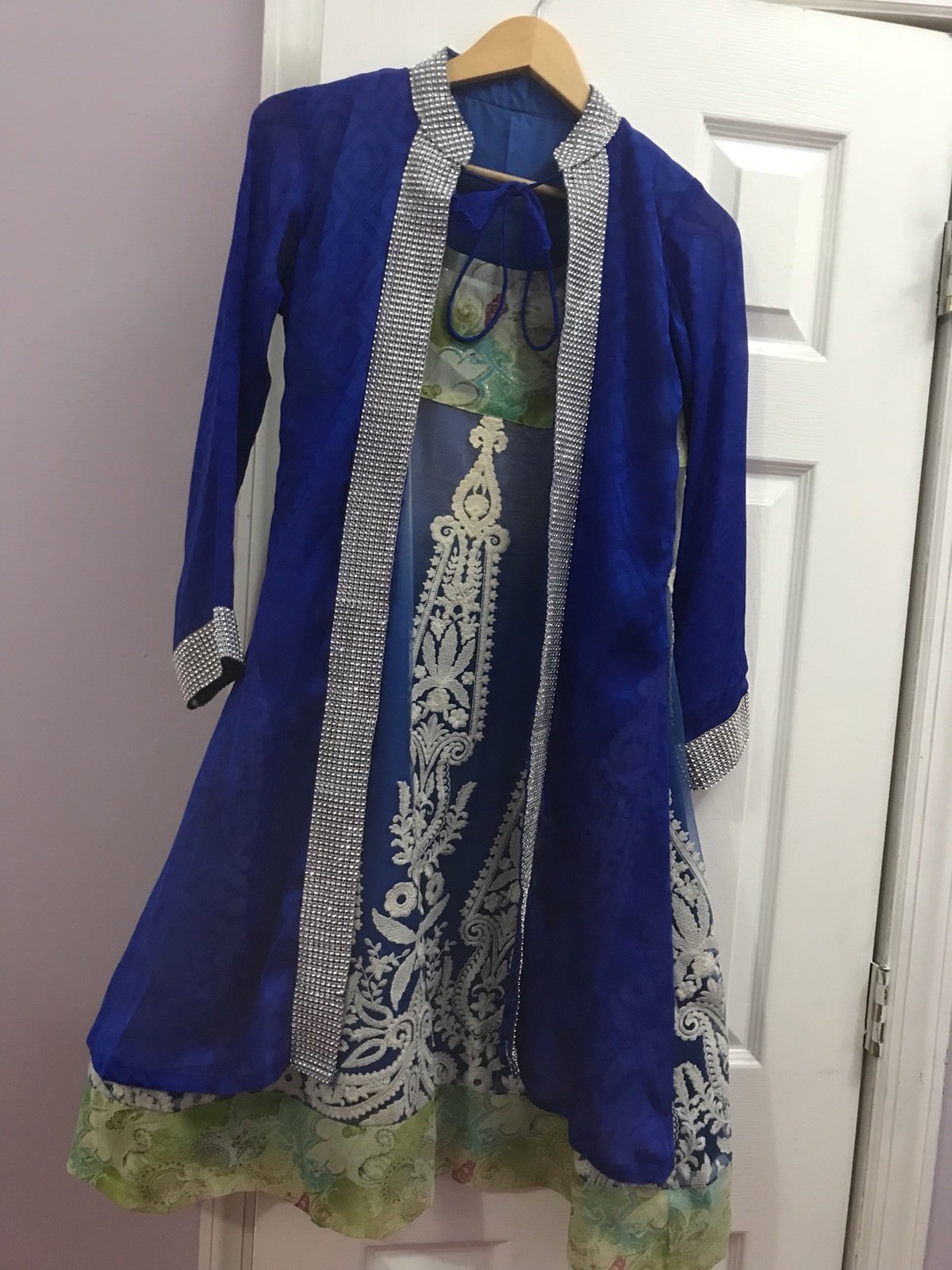 Indian blue gorgeous designer customized Anarkali style Salwar Kameez size M/S