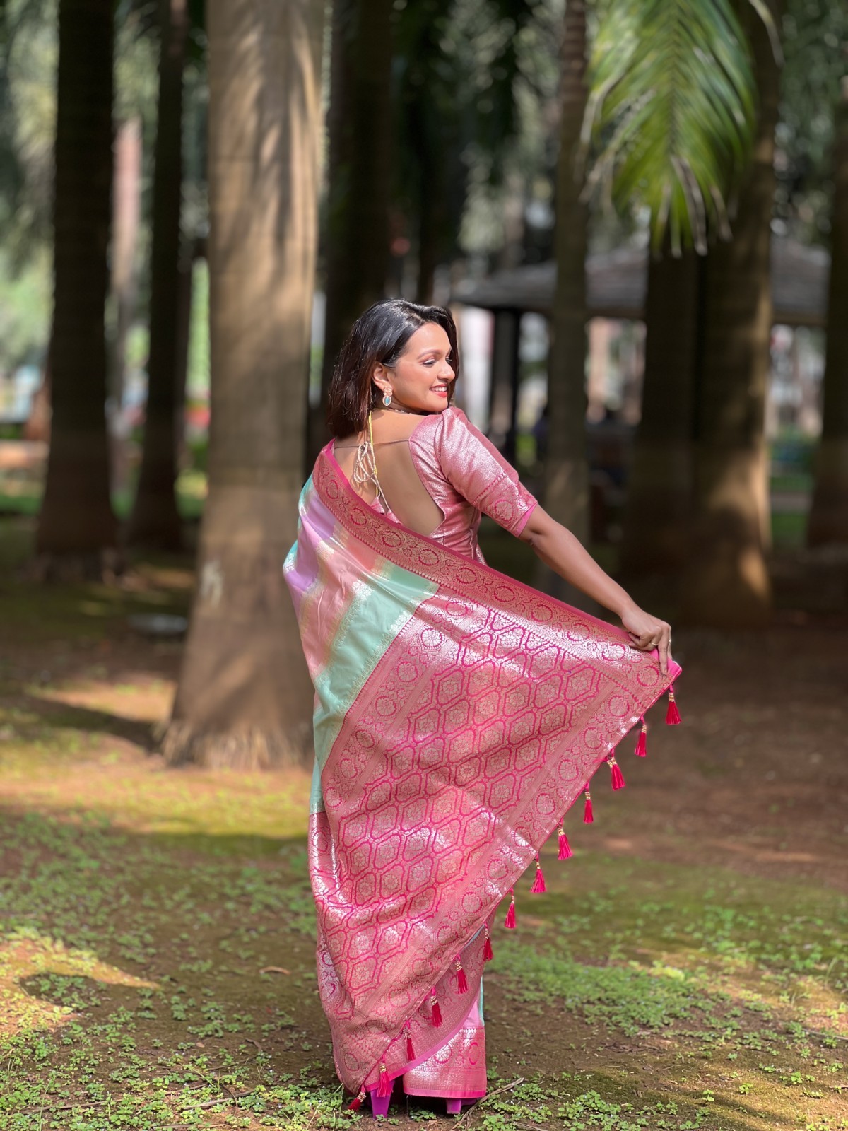 Wedding Women Banarasi Art Silk Saree Zari Woven Indian Traditional Sari Blouse