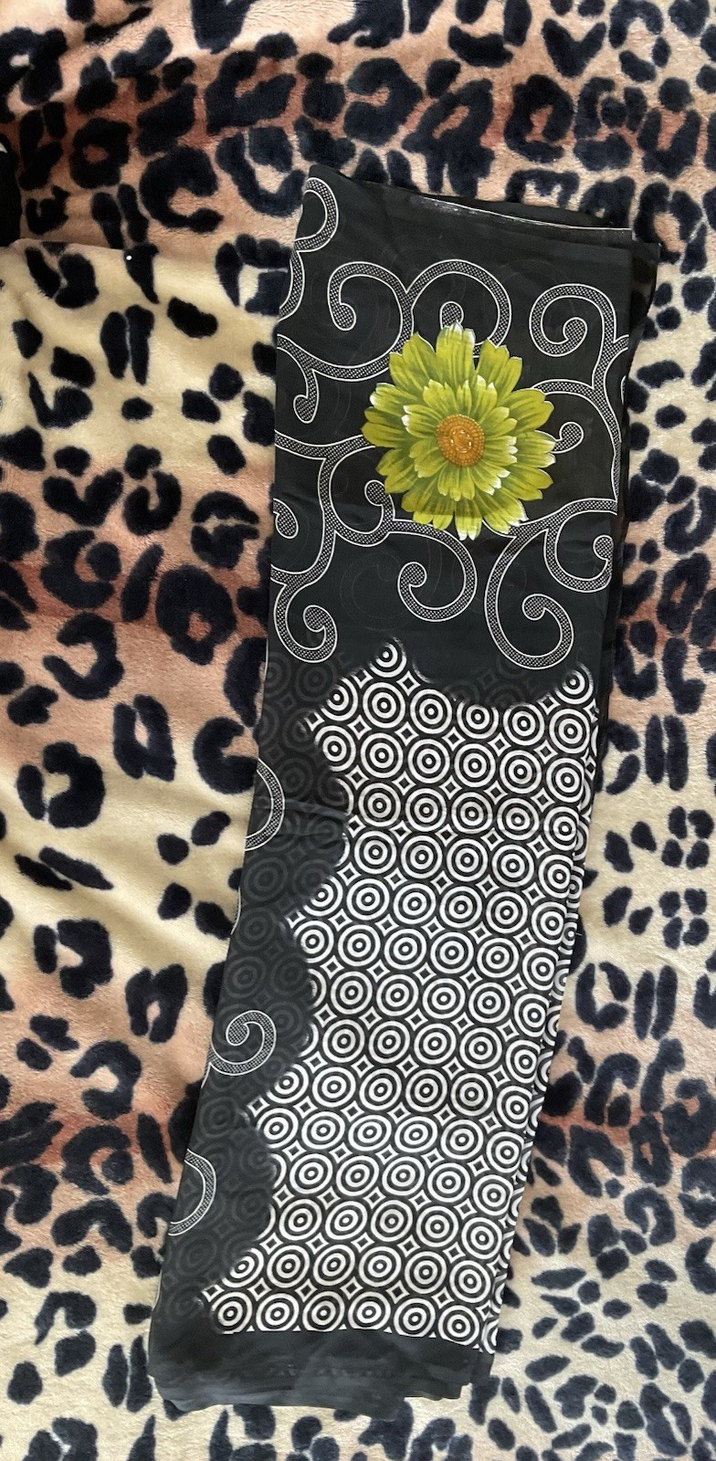 Saree – Chiffon in Black White Green Floral Geometric Pattern for Women