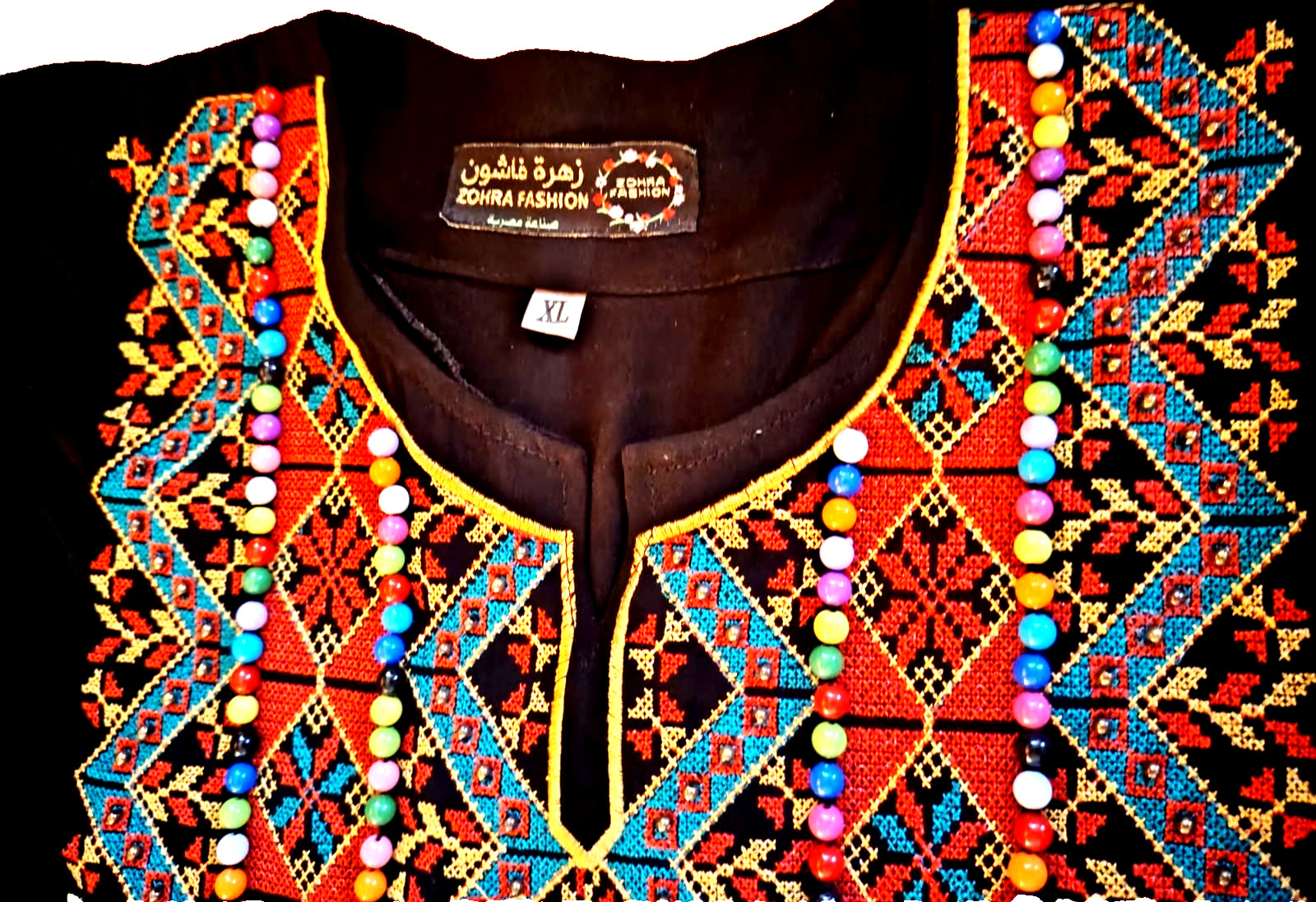 Modern Palestinian Thobe Kaftan Black Abaya – Embroidered and beaded . XL