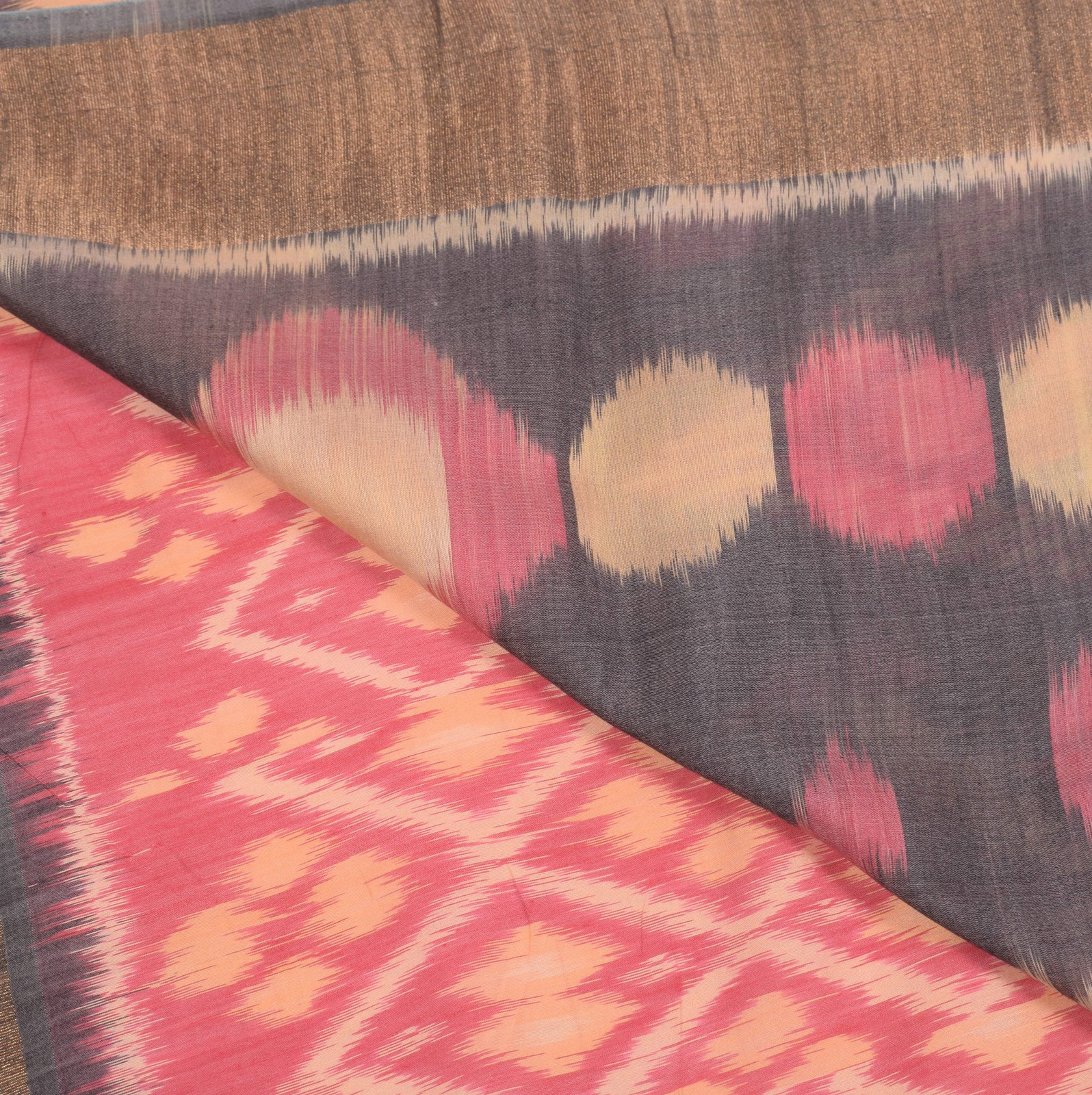 Sushila Vintage Pochampally Ikat Saree Pure Cotton Silk Hand Woven Pink Sari Fab