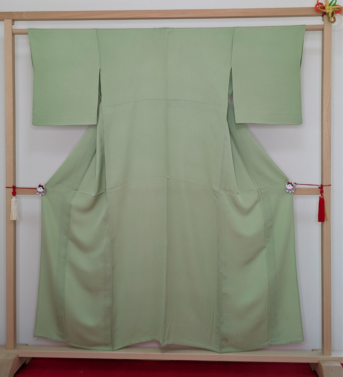 Vintage Japanese Kimono Silk Hitoe Green Iromuji Dot Waves Unlined Textile Art