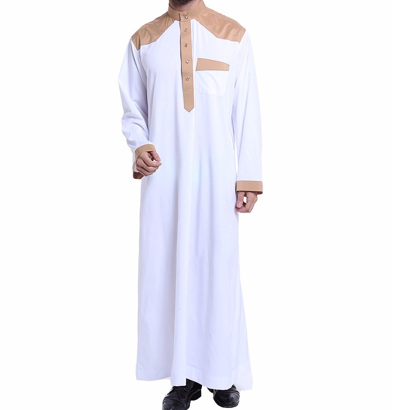 Men Long Sleeve Muslim Clothing Saudi Jubba Arab Kaftan Thobe Button Dress Robe