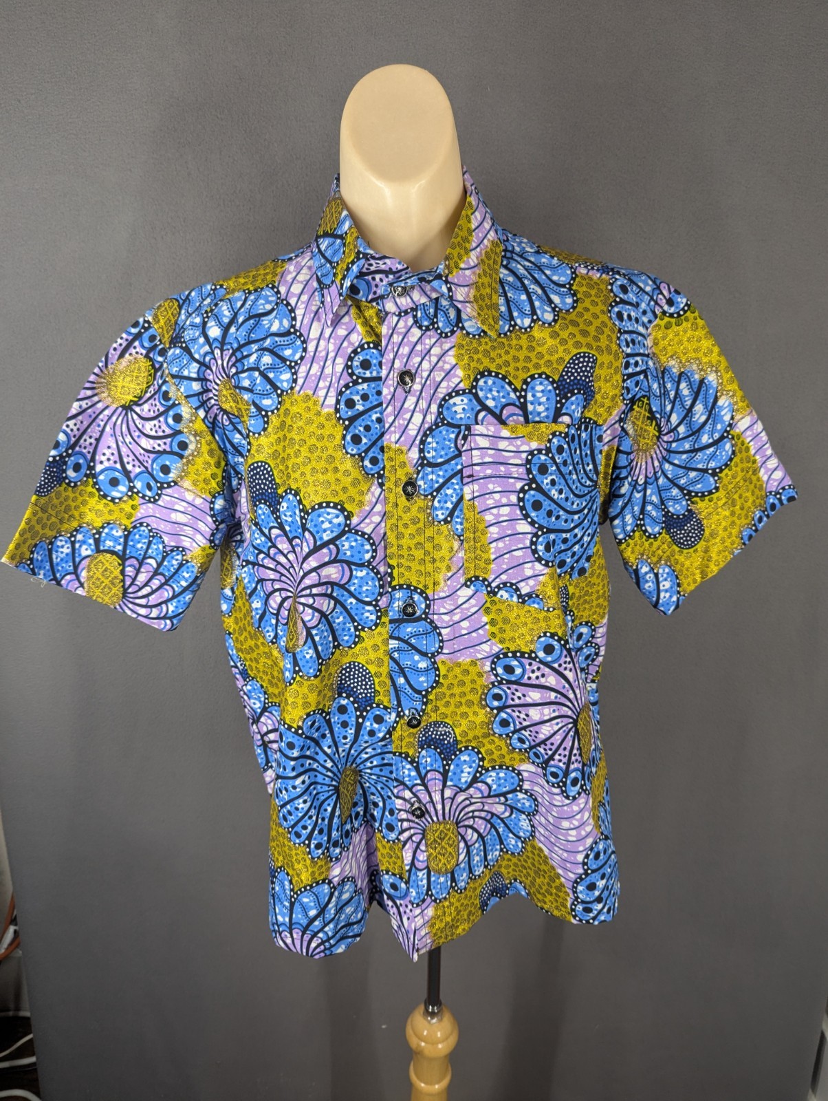 Handmade Shirt African Dashi Purple Gold Ankara Floral Brocade Jacquard Metallic