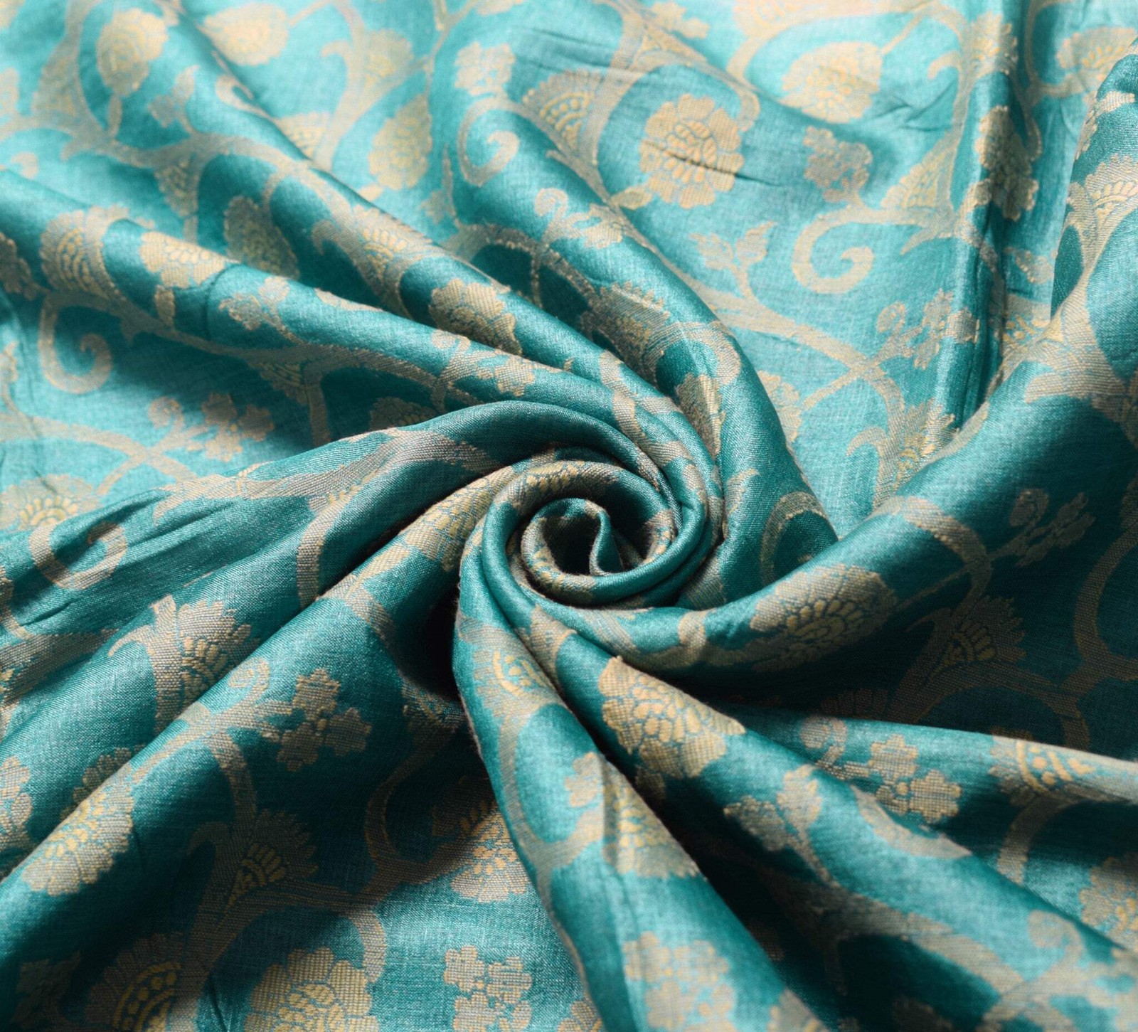 Sushila Vintage Teal Blue Saree All Over Woven Pure Tussar Silk Used Sari Fabric