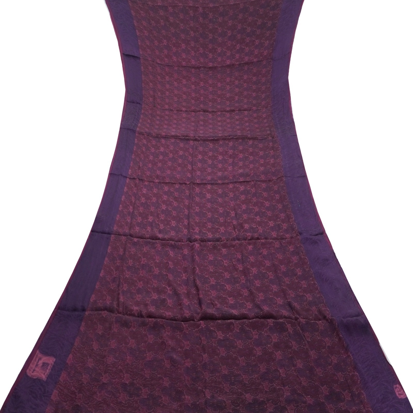 Vintage Purple Sarees 100% Pure Crepe Silk Printed Indian Sari 5YD Craft Fabric