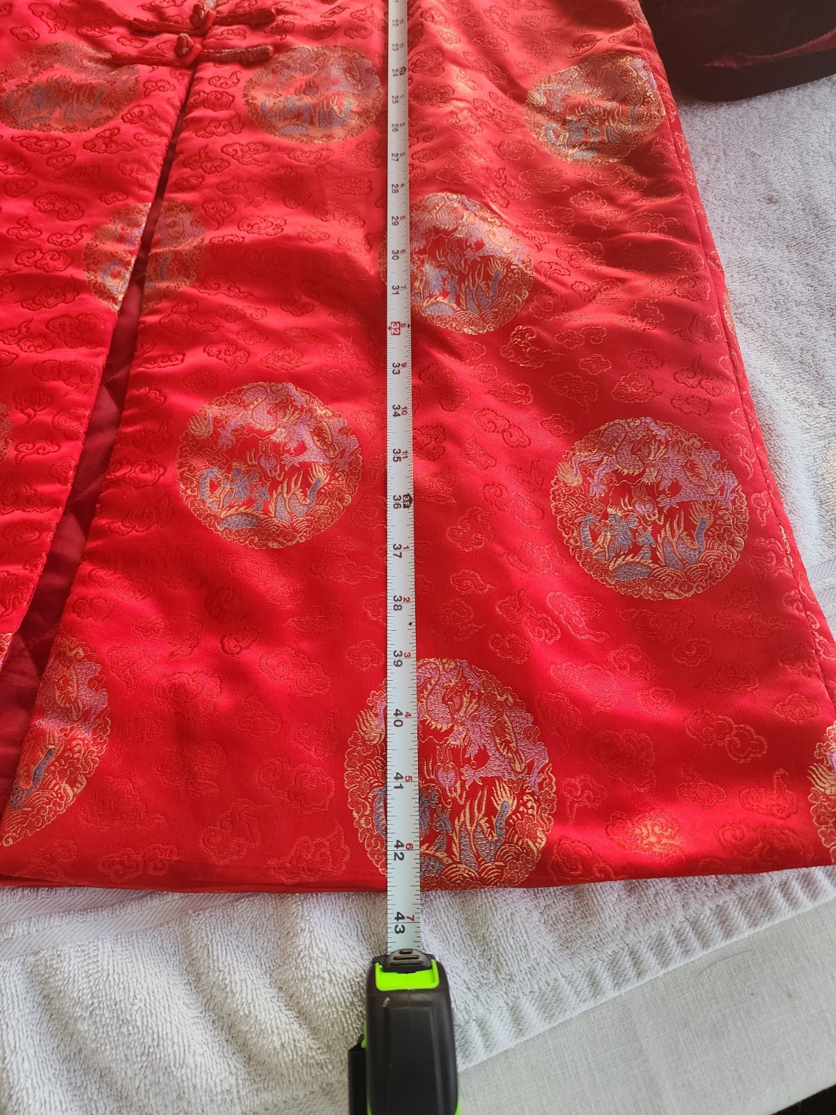 Vintage Chinese Red Brocode Tang Jacket Mandrian Collar Frog Closure Velvet Cuff