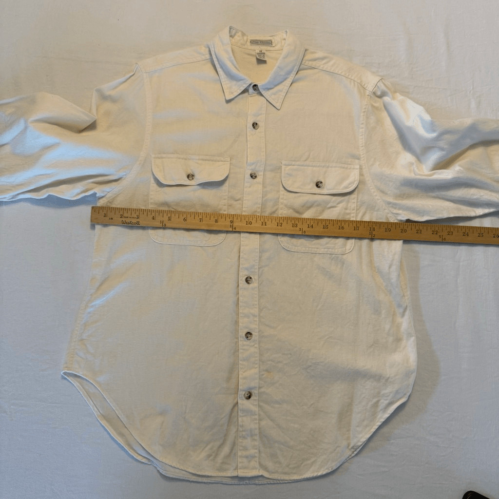 Nell Flowers Ivory Cotton Button Down Blouse | Classic Flannel Feel | Size Large