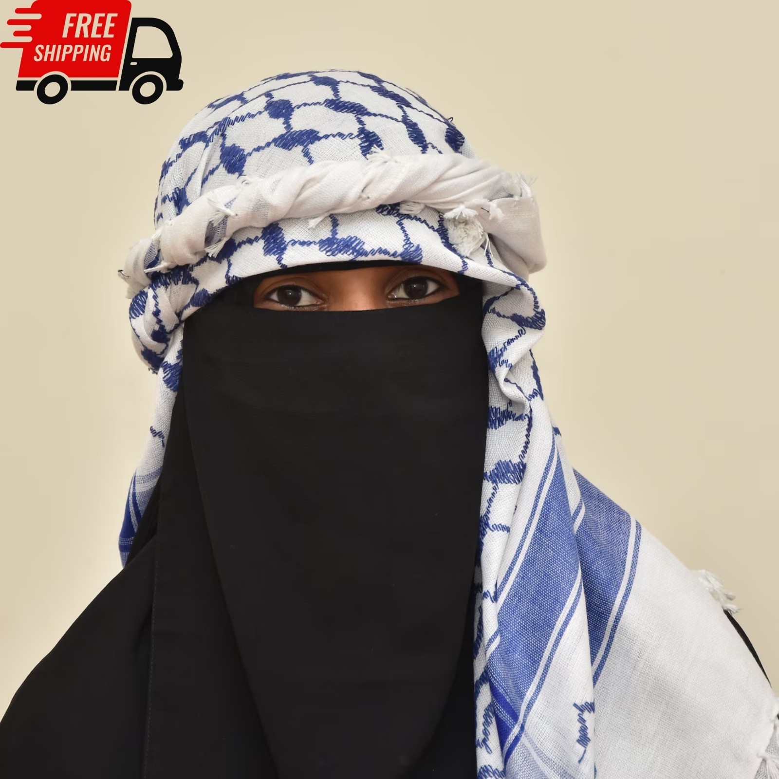 Blue White Palestine Keffiyeh Scarf Cotton Arab Shemagh Tassel 48×48