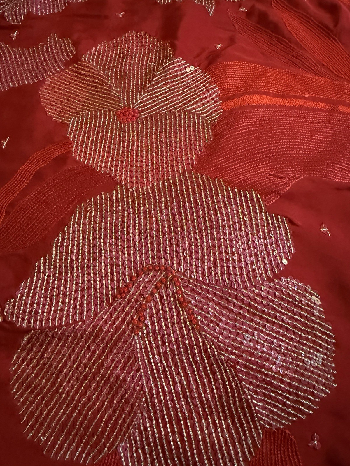 Red Silver silk Floral Sequin Embellished Saree with Blouse for Women Free Size