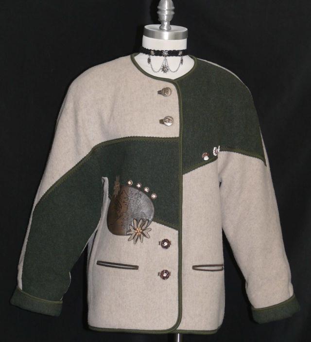 H. MOSER BEIGE & GREEN WOOL JACKET Austria Women Winter THICK WARM Dress M B43″