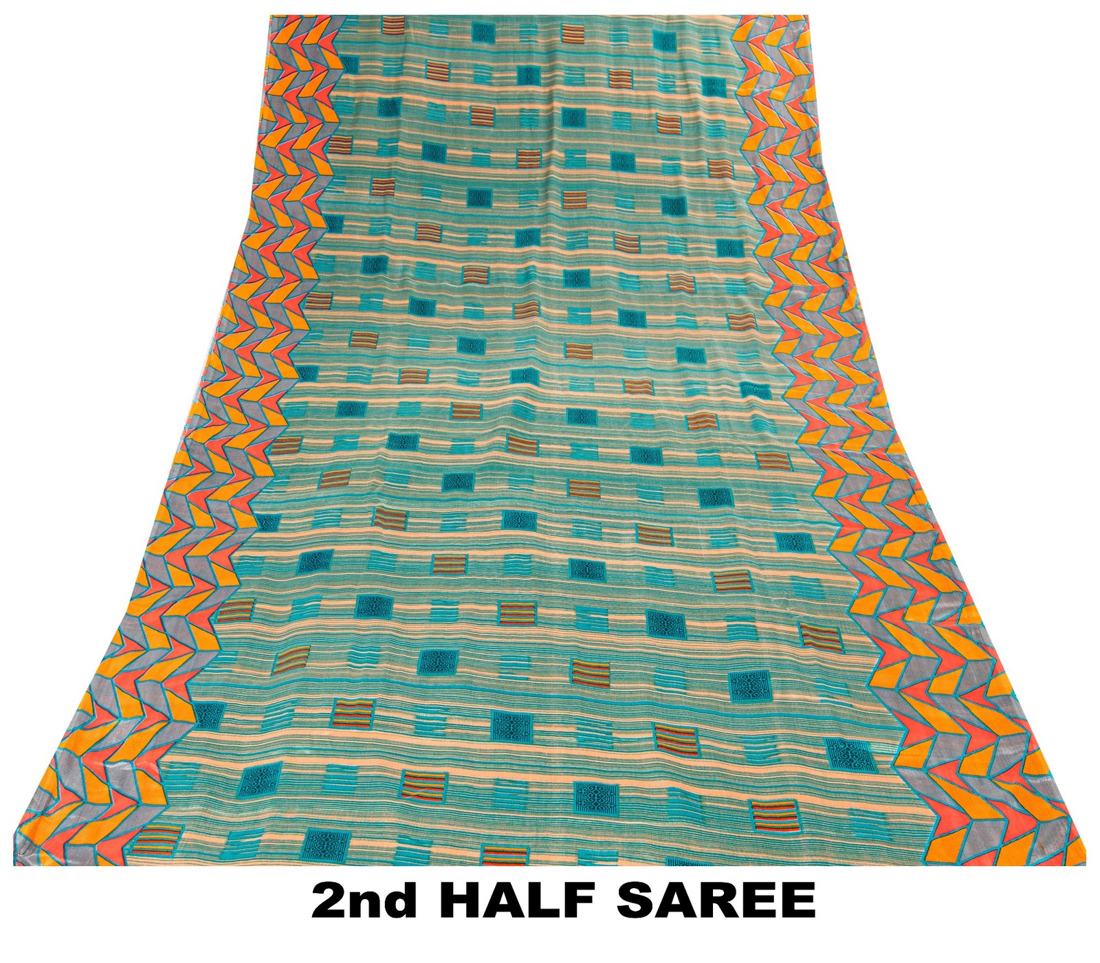 Sanskriti Vintage Blue Moss Crepe Sarees Floral Printed Indian 5+Yd Craft Fabric