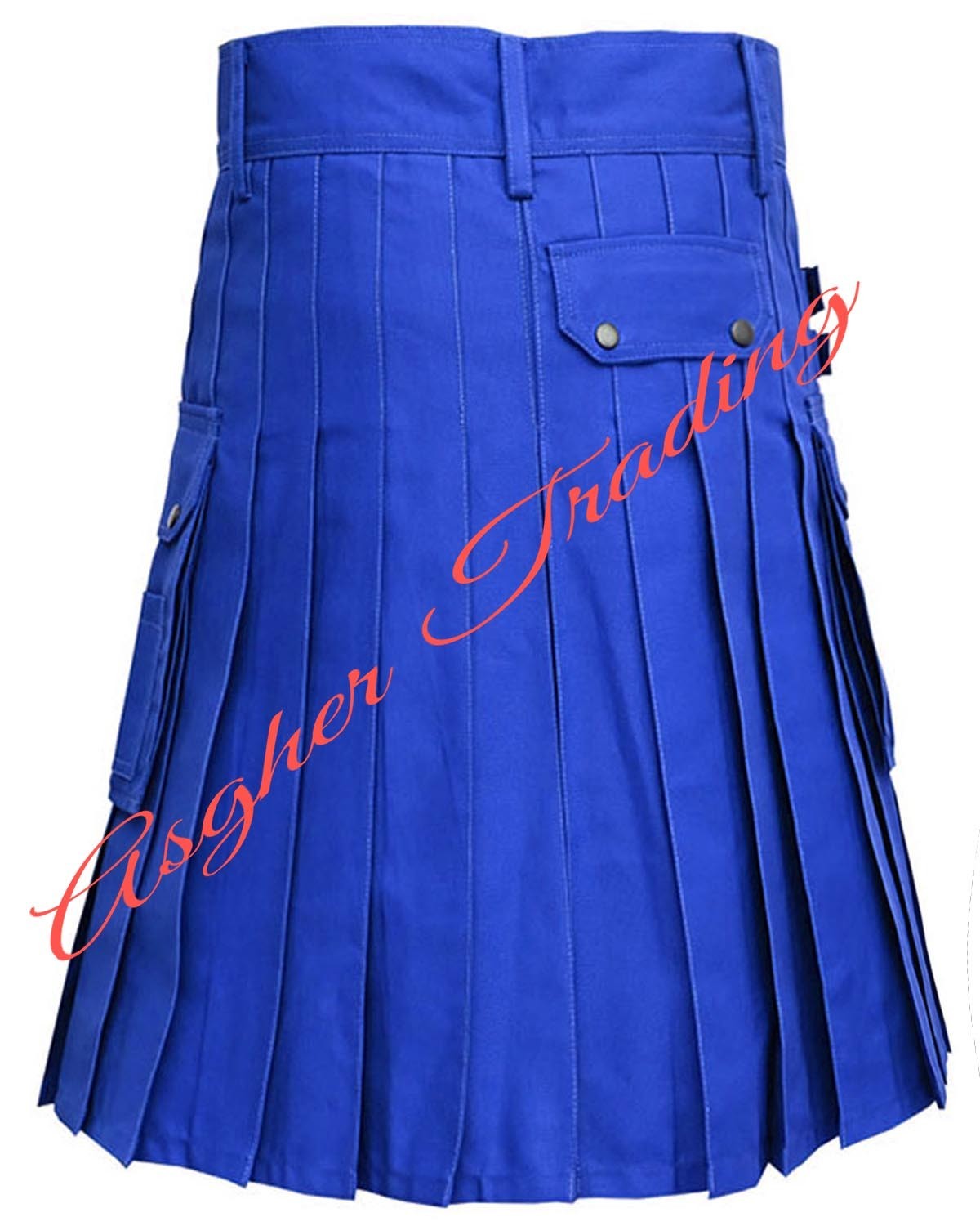 Handmade Blue Cotton Utility Kilt, Tactical kilt Cargo Pockets Custom Size kilts