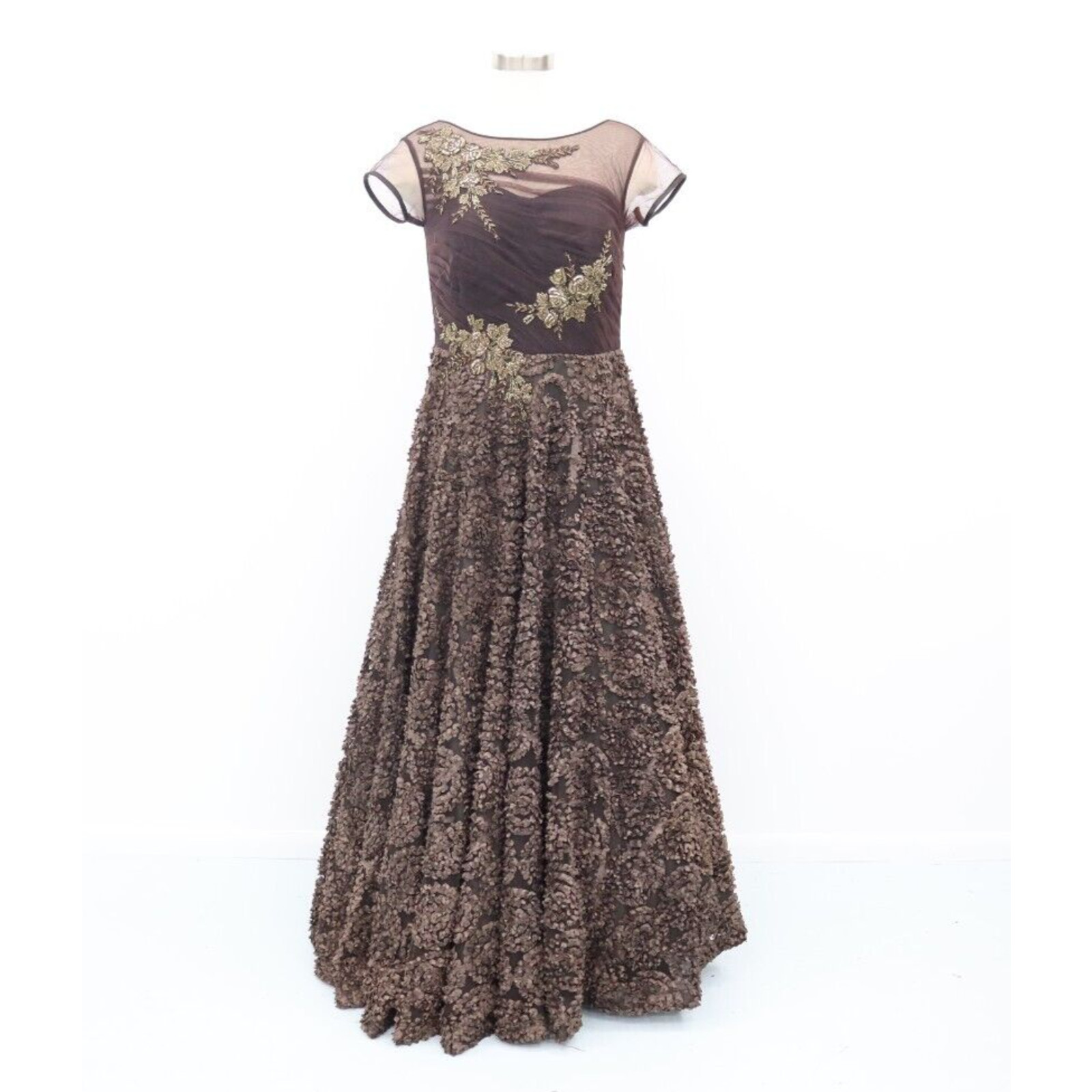 Karishma Indian Gown Size Medium Brown with Gold Floral Beading