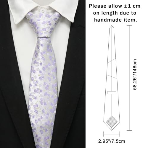 Floral Ties for Men Satin Mens Tie Flower Printed Neck Tie Wedding Purple,white