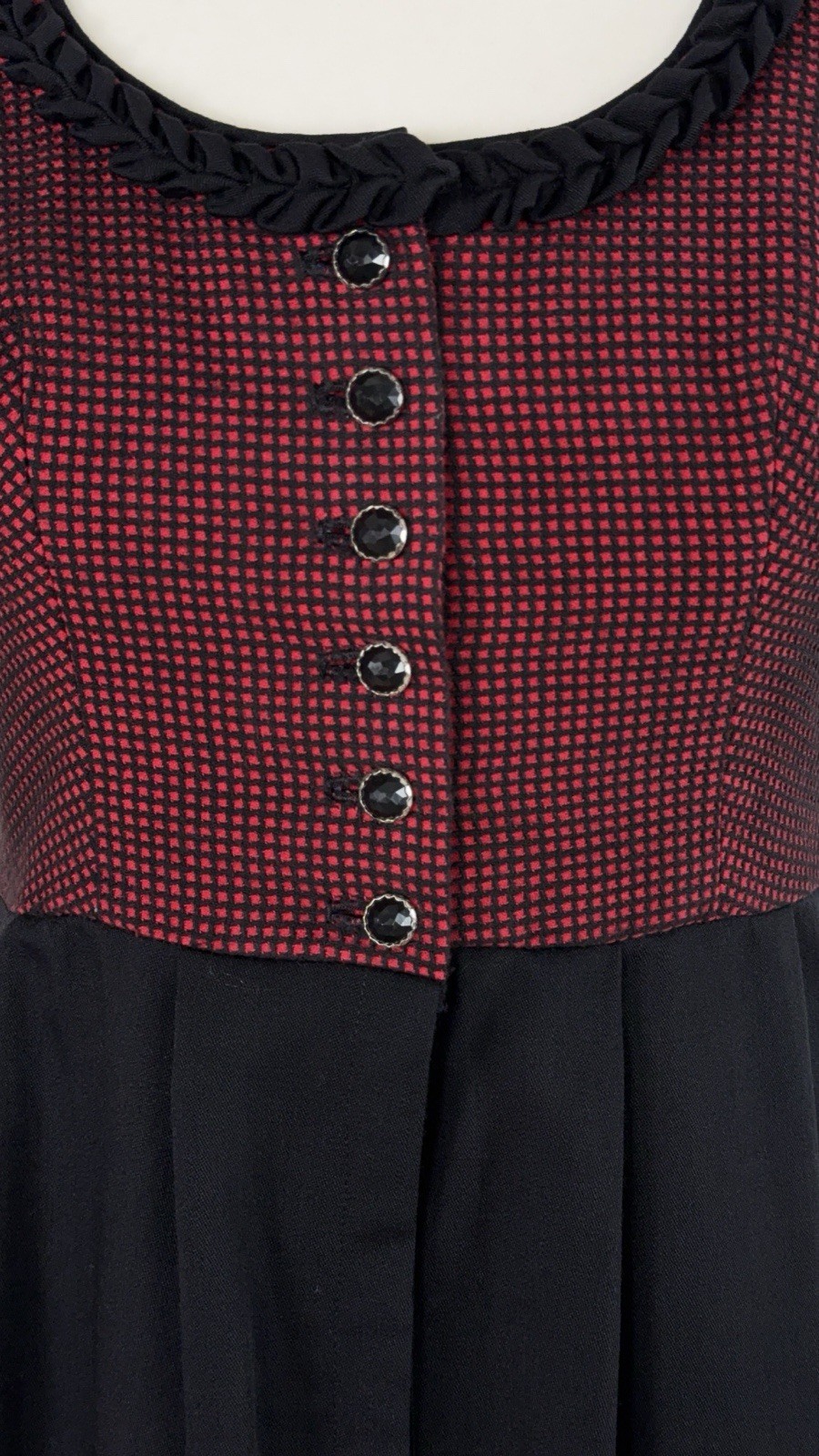 Vintage Wool Dirndl Dress Folk Oktoberfest Handmade Button Detail M