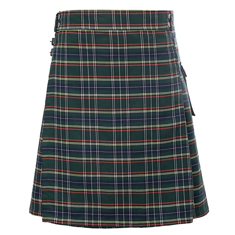 Utility Kilt Short Pants Men Tartan Pleated Strip Skirt Celtic Scottish Medieval