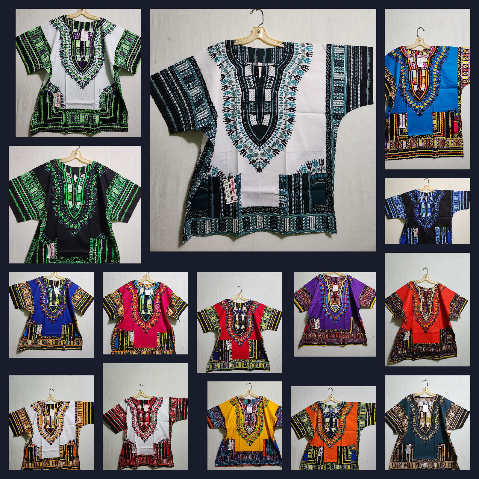 Men Women African Dashiki Top Shirt Hippie Blouse 100% Cotton 2 Pocket Free size