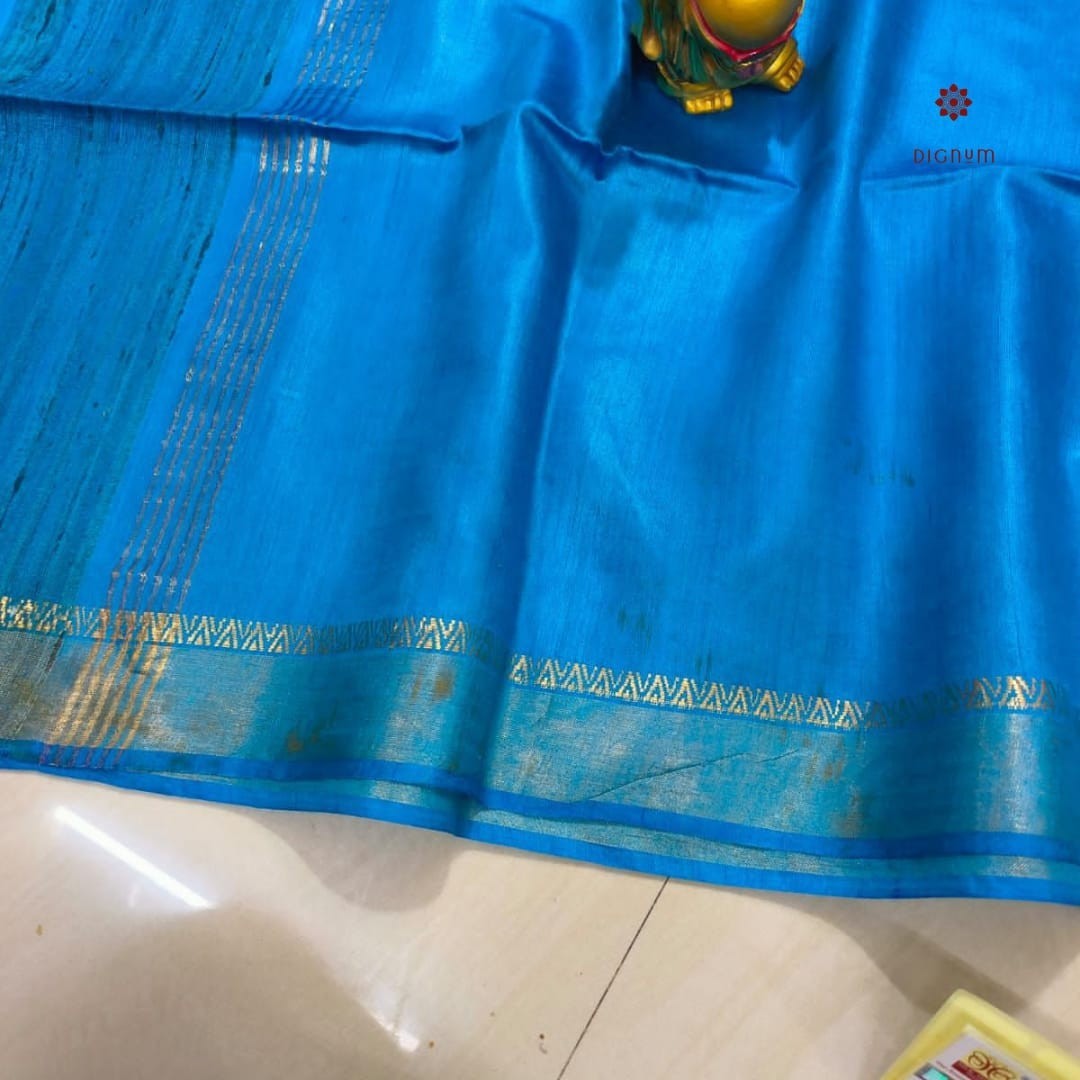 Azure Blue Pure Tussar Munga Banarasi Saree