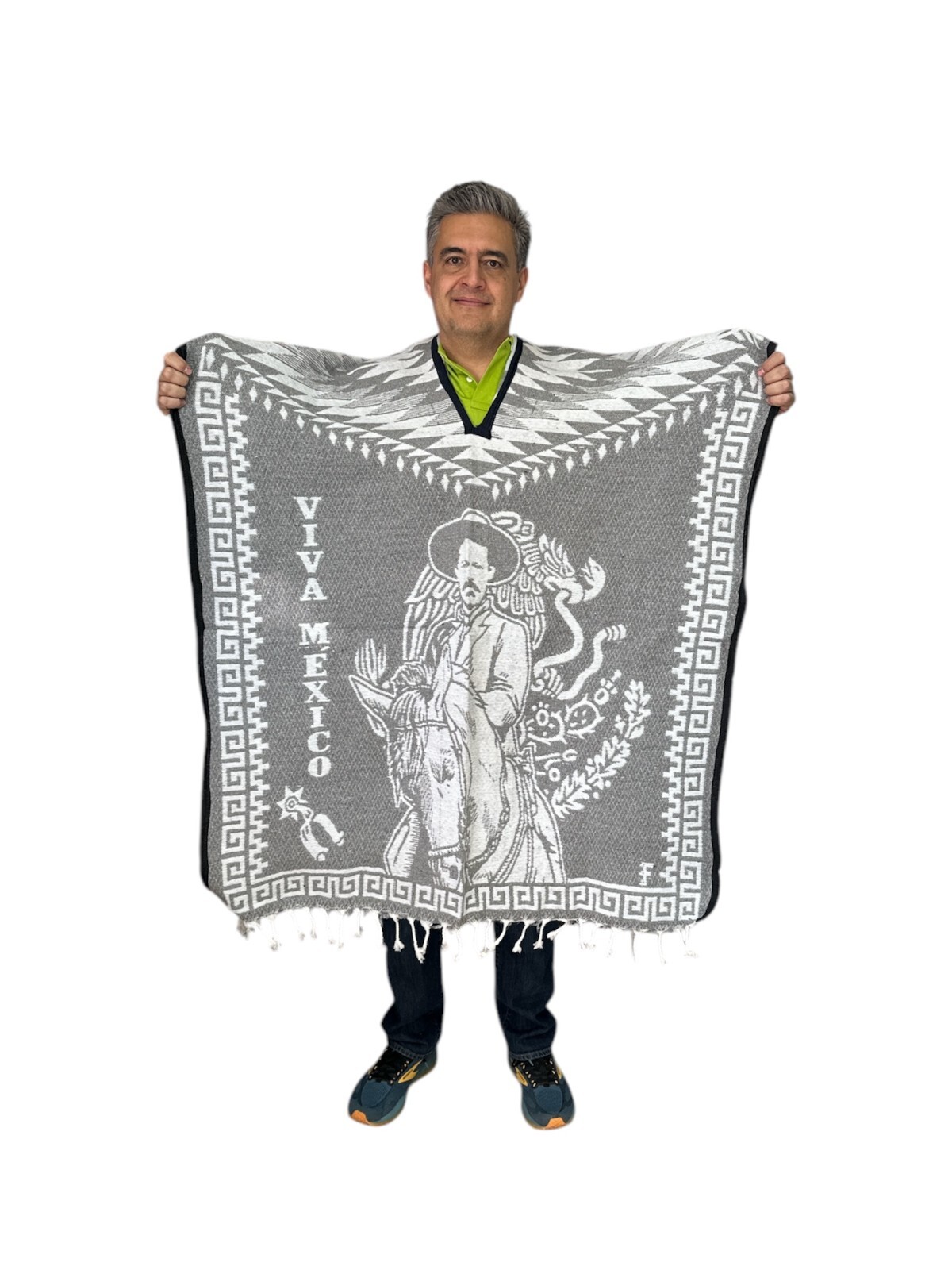 XXXL MEXICAN PONCHO , PANCHO VILLA , ONE SIZE , GABAN , LIGHT GRAY & WHITE