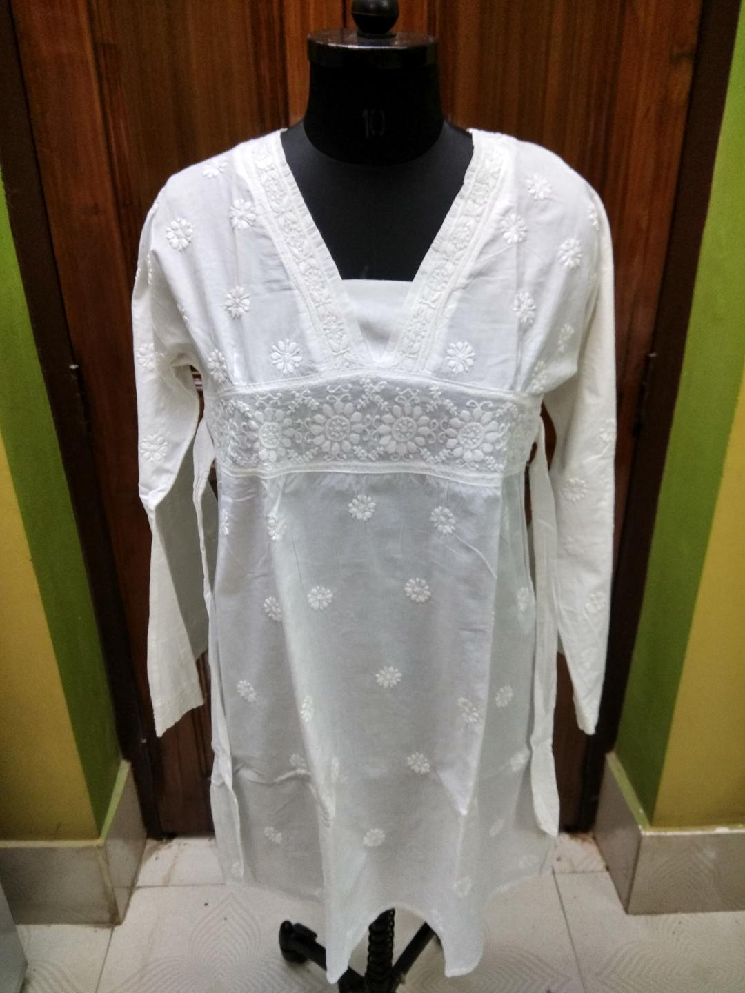 XS M L TUNIC TOP KURTA HANDMADE ETHNIC CHIKAN EMBROIDERY KURTI 100%COTTON DRESS