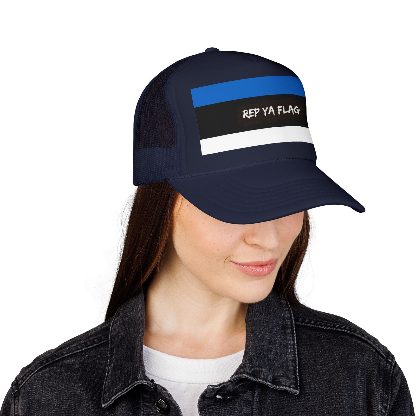 Estonia Flag Trucker Hat – Estonian Foam Snapback Cap – Black / One size