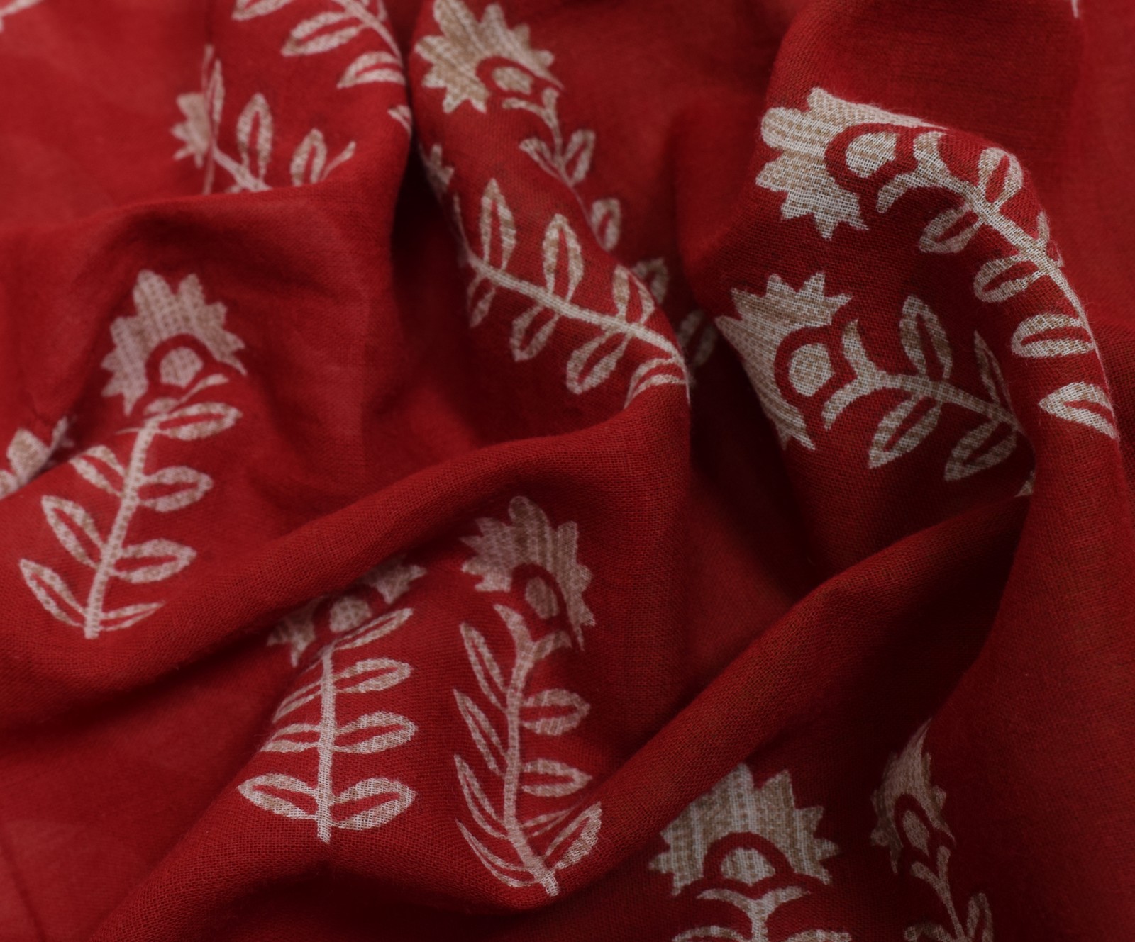 Sushila Vintage Dark Red Saree 100% Pure Cotton Printed Floral Soft Craft Fabric