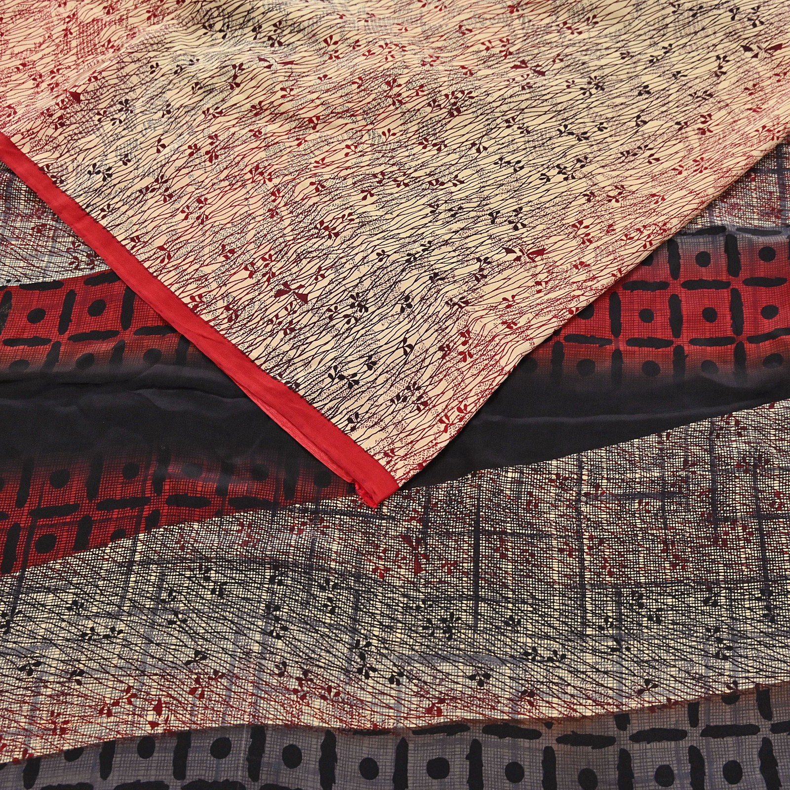 Indian Vintage Sari Beige & Multi Pure Crepe Silk Printed Saree 6yard Sewing