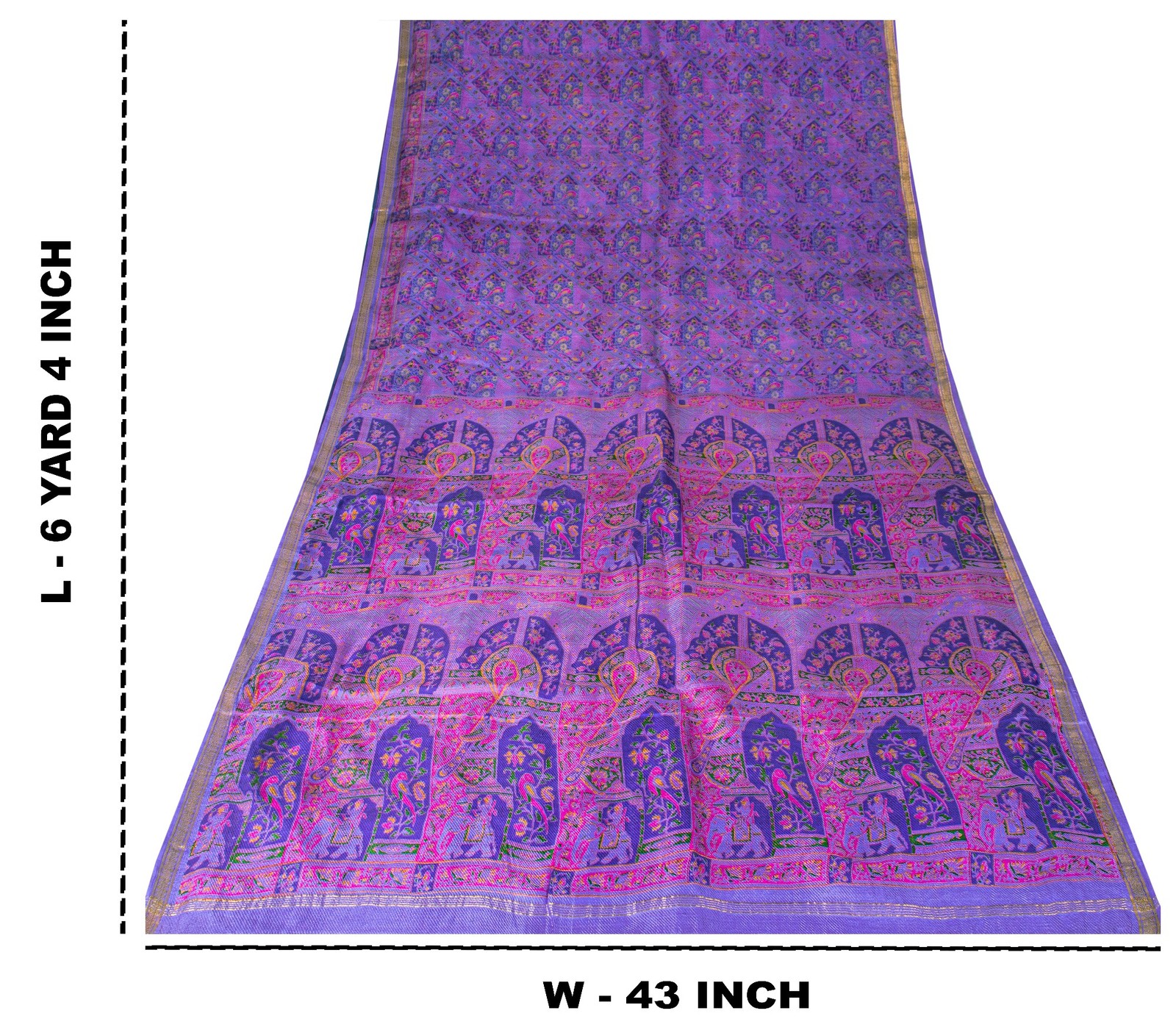 Sanskriti Vintage Blue Sari Soft Pure Silk Human Animal Zari Border Saree 6+Yard