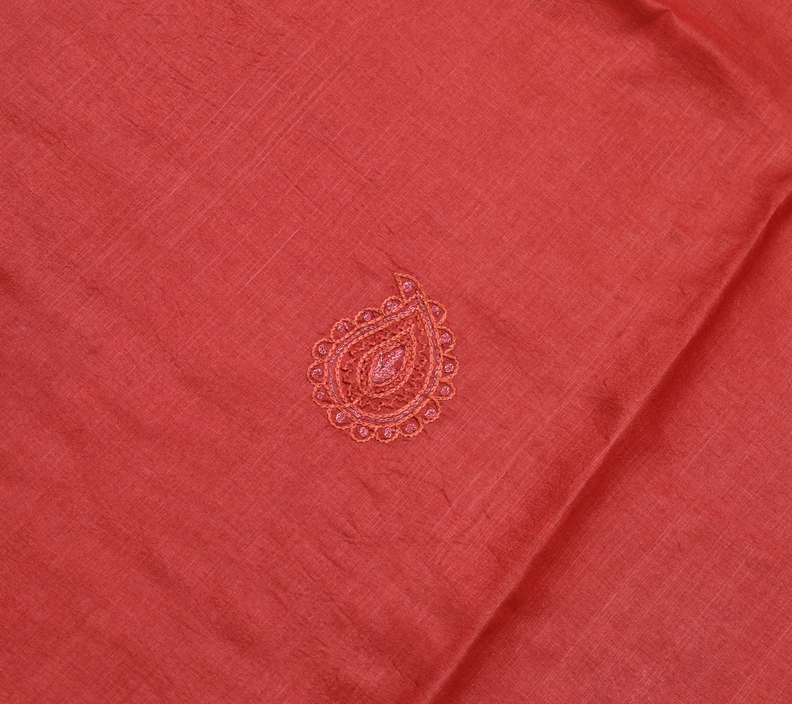 Sushila Vintage Rust Embroidered Saree 100% Pure Tussar Silk Sari Craft Fabric