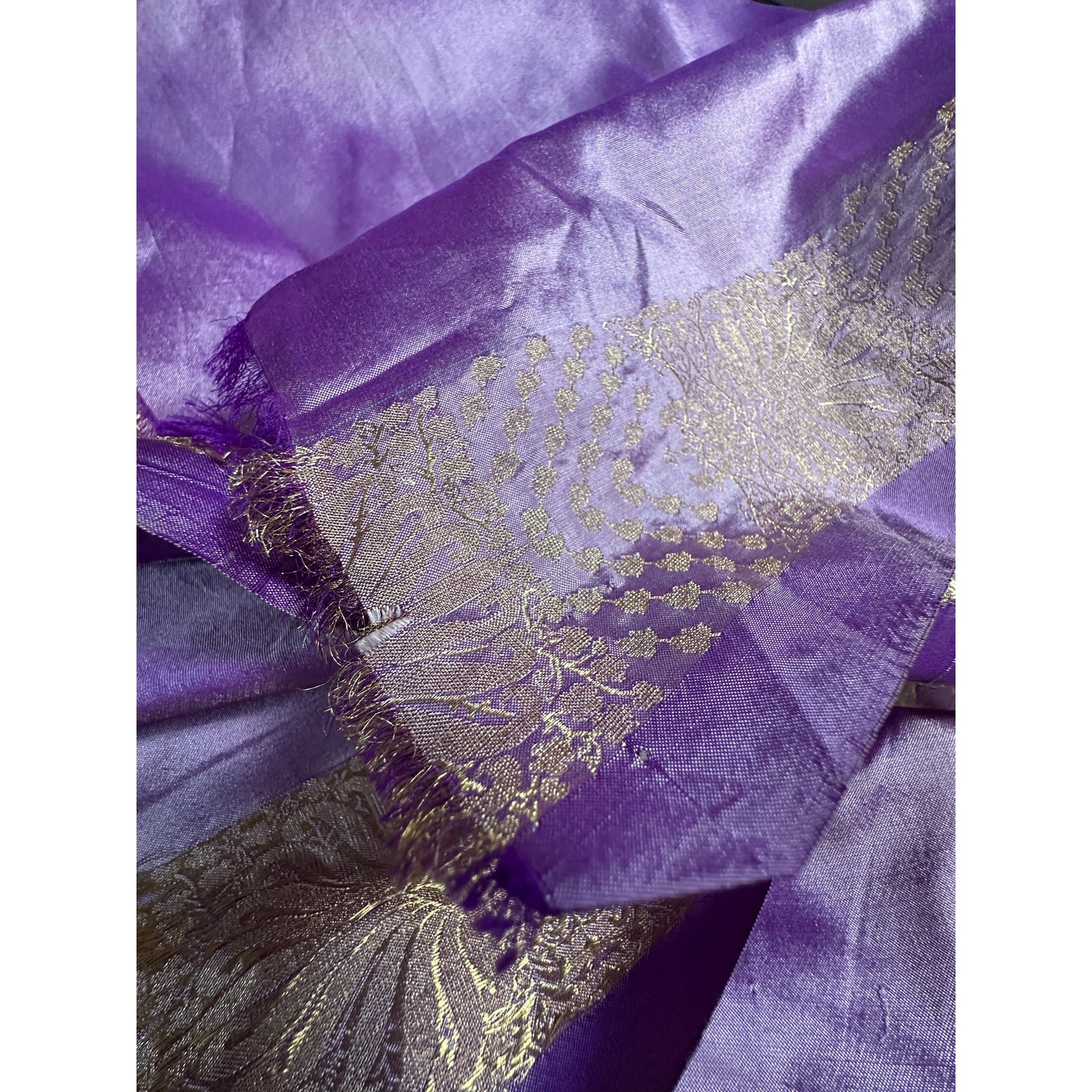 Silk saree lavender gold Paisley brocade 204×46” sari stunning luxurious