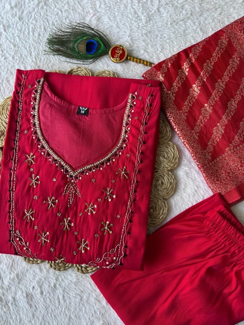 Indian Pakistani Chanderi Kurta Printed Kurti Designer Dress Women Tunic Tomato