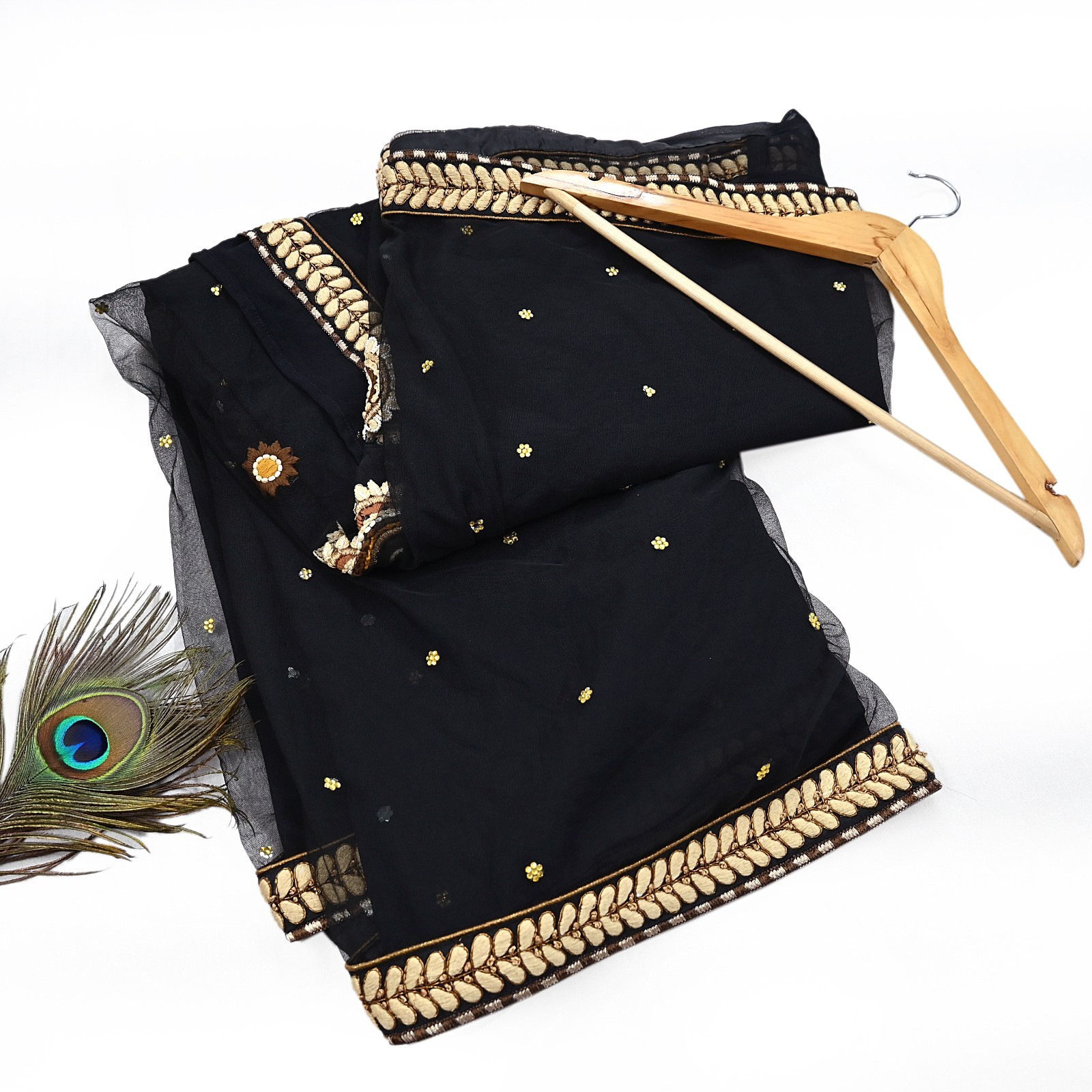 Pre-owned Saree Black Pure Georgette Silk & Net Hand Embroidered Sabyasachi Sari
