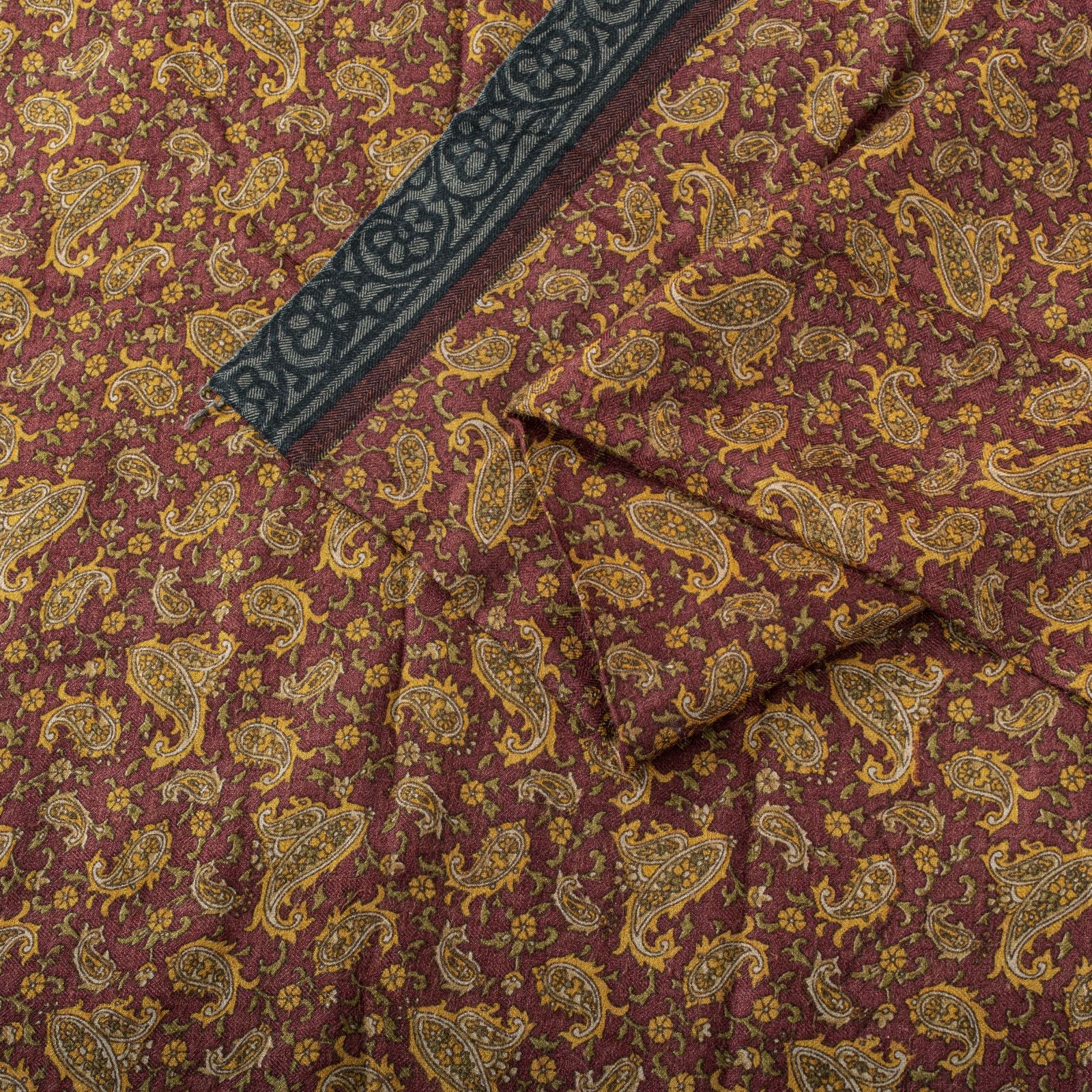 Sanskriti Vintage Red Pure Woolen Saree Paisley Print Sari 5Yd Soft Craft Fabric