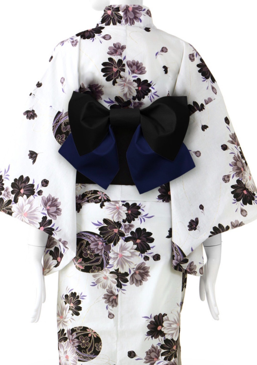 Japanese Yukata Set Women Cotton Kimono Summer Festival Mum White Obi Belt