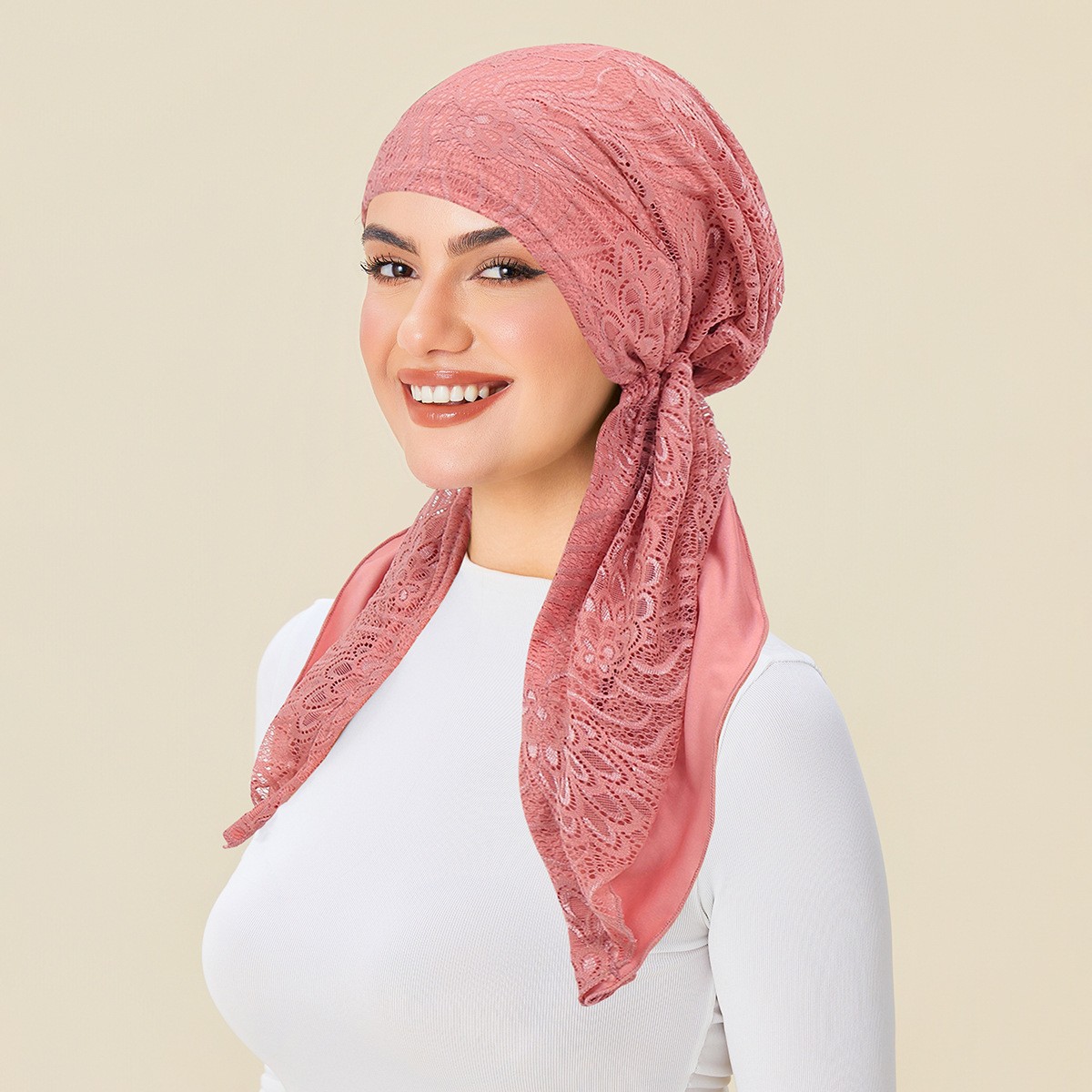 Ramadan Women Turban Hat Fashion Muslim Lace Print Head Wrap Long Tail Hijabs