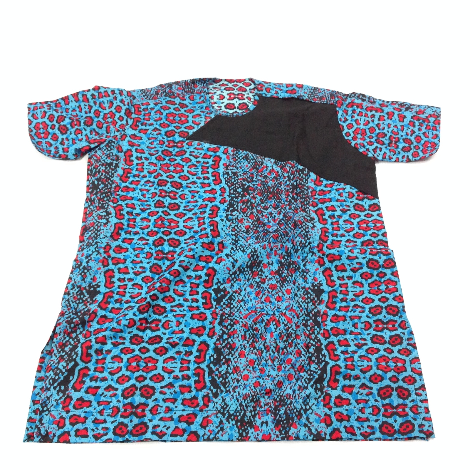 Mens Top African Animal Print Kanga Ankara Geometric Multi Color Short Sleeve M