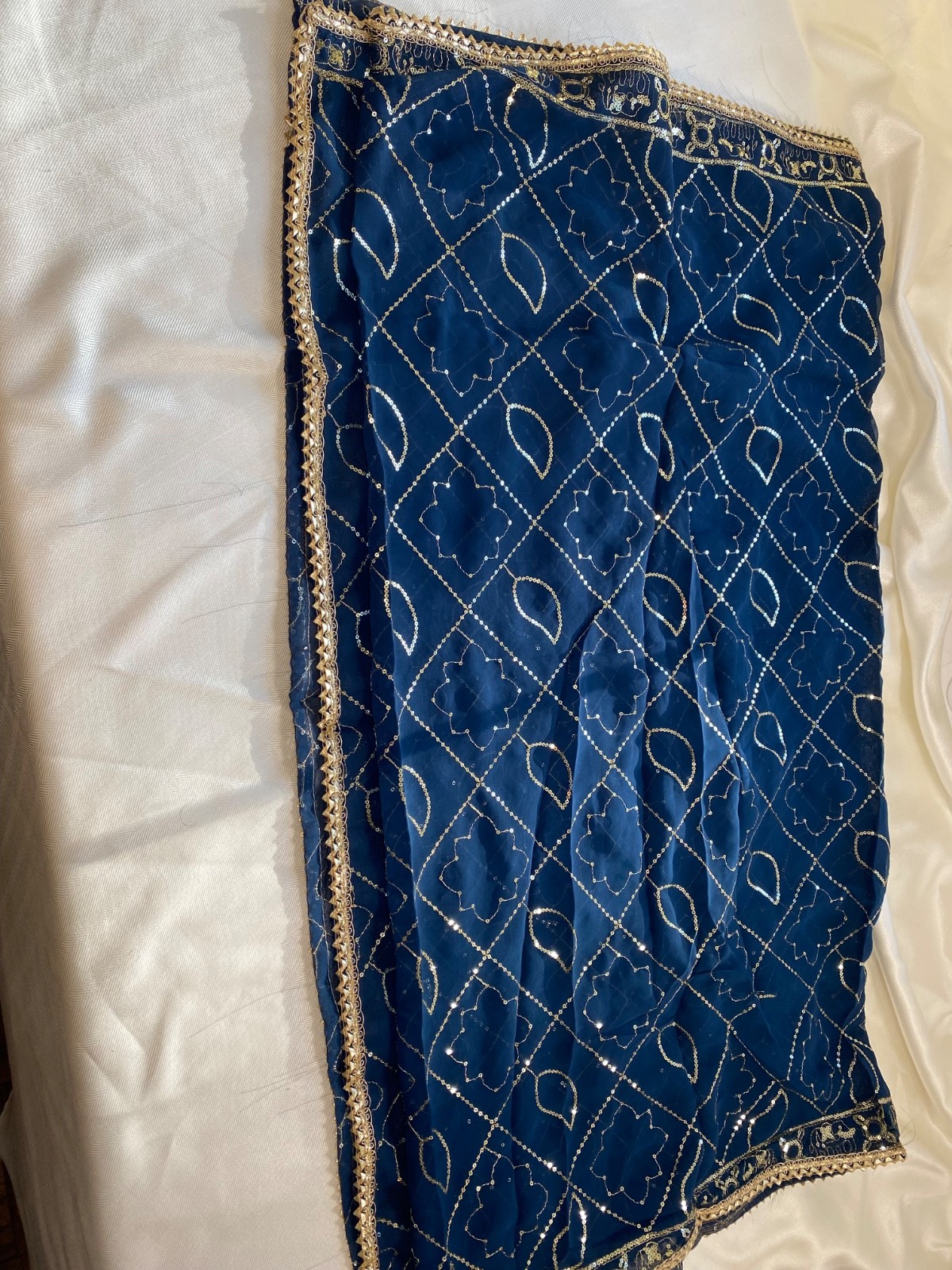 Party wear dupatta, gold metallic thread embroidery & Gold metallic gota patti.