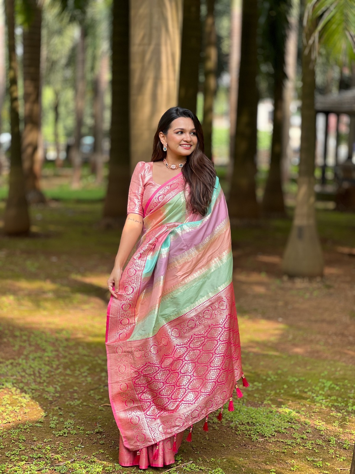 Wedding Women Banarasi Art Silk Saree Zari Woven Indian Traditional Sari Blouse