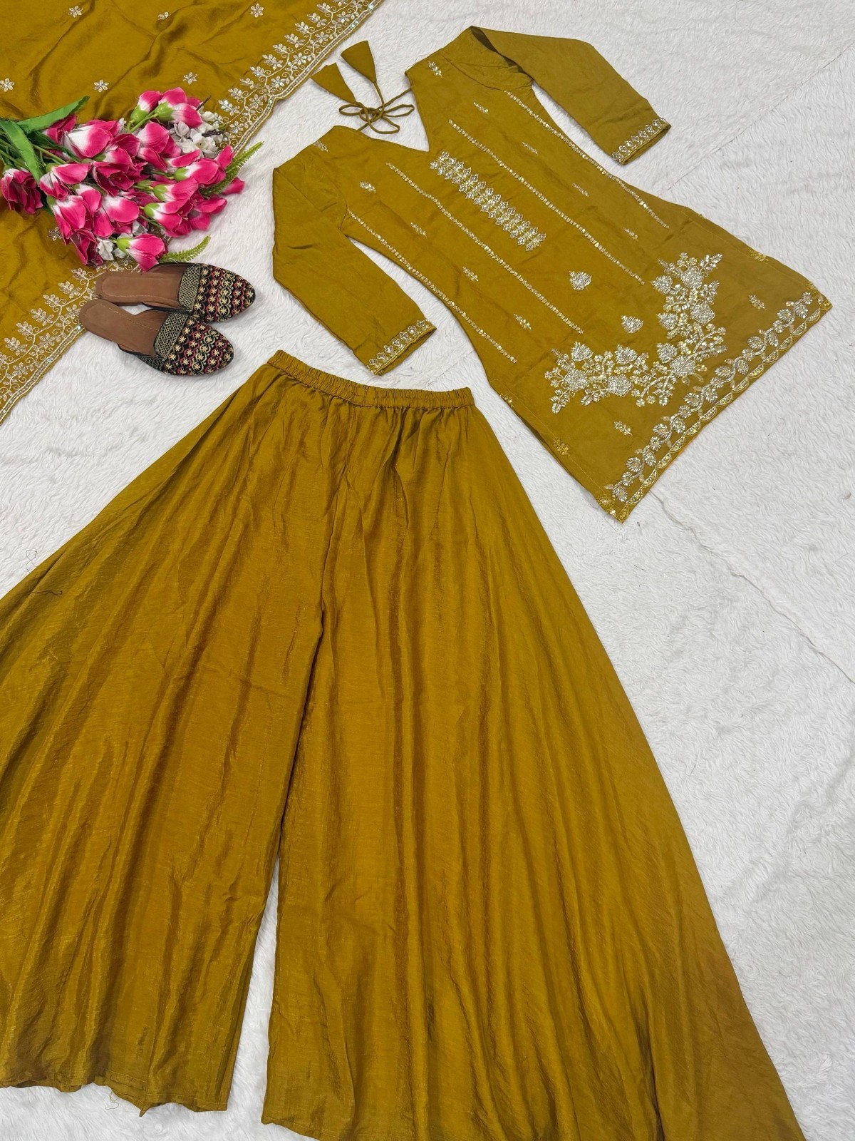 Launching New Heavy Vichitra Silk Kurta Palazzo With Dupatta For Women