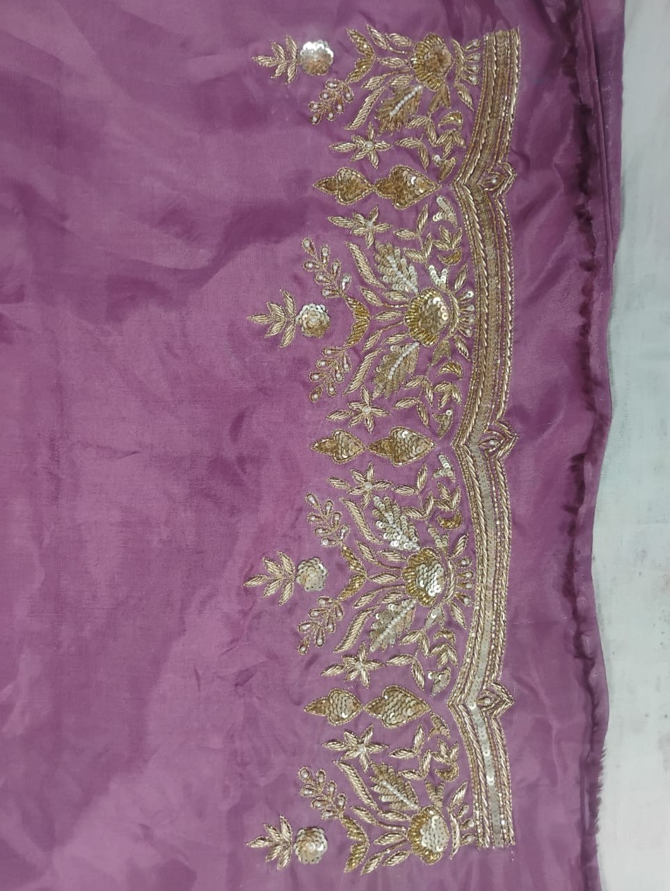 Purple Hand Embroidered Crepe Suit Set with Organza Dupatta | Premium Ethnic…