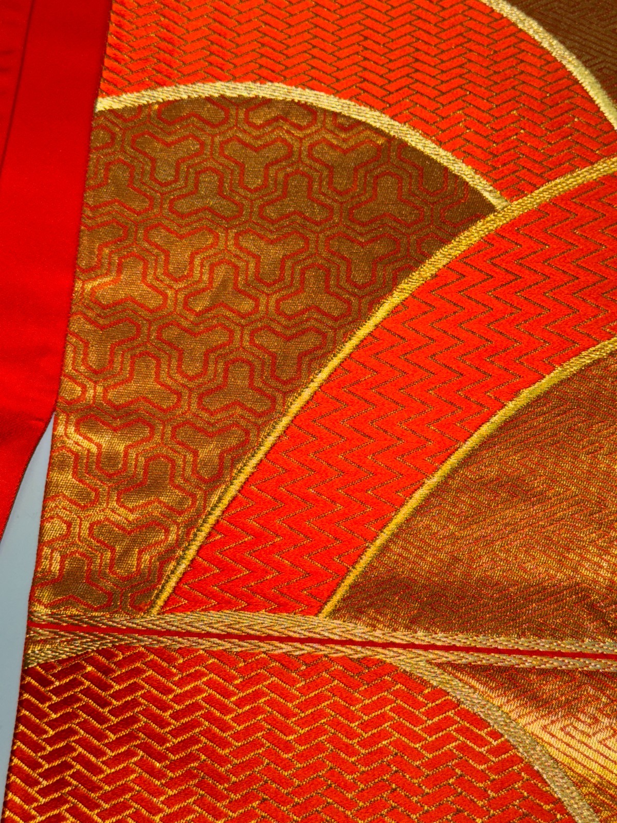 Japanese Vintage Kimono Fukuro Obi Silk Orange Traditional Embroidery 166×12 in
