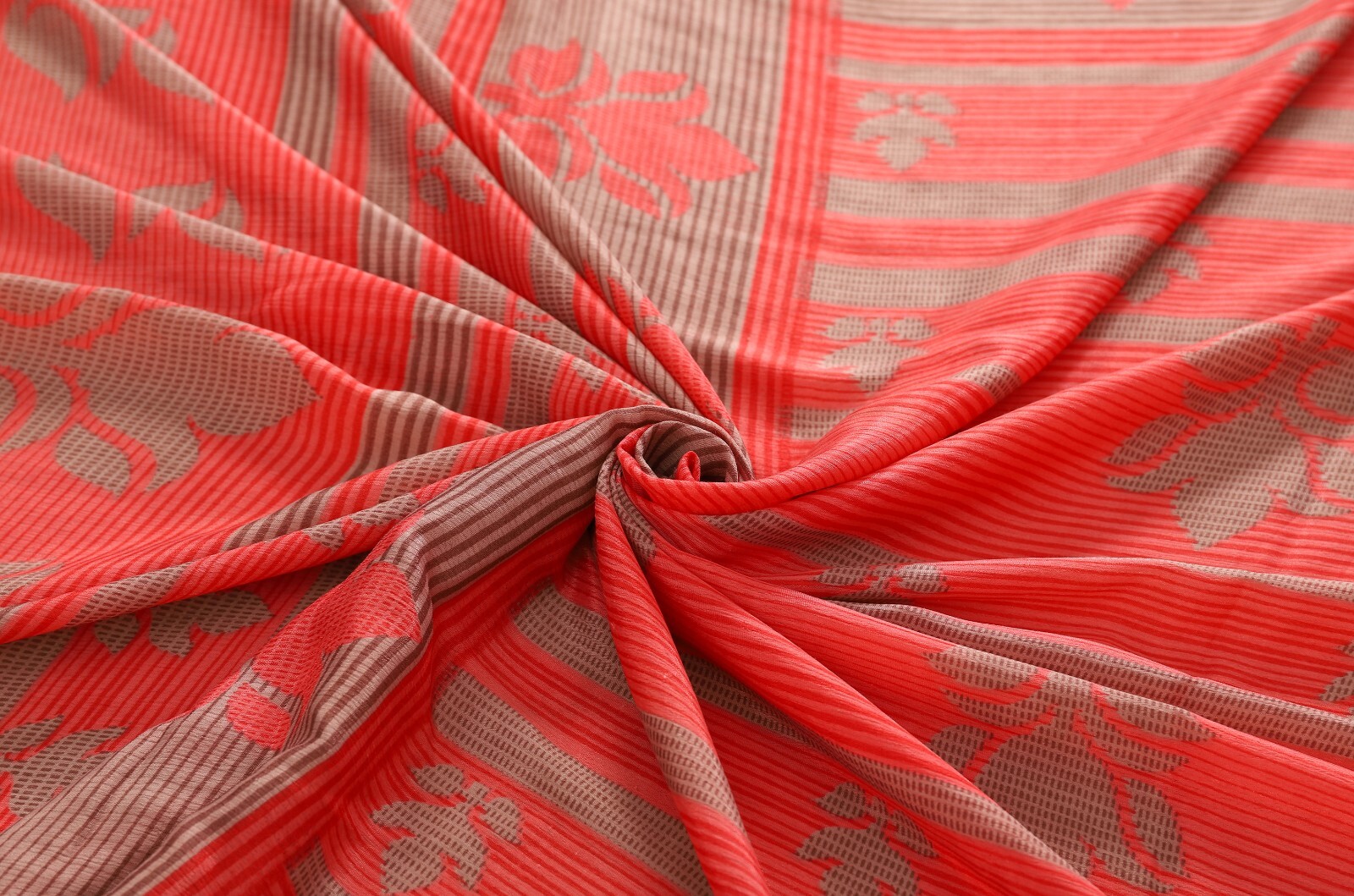 Vintage Red & Grey Sarees Pure Silk Printed Indian Sari Craft Dress Fabric 5yd