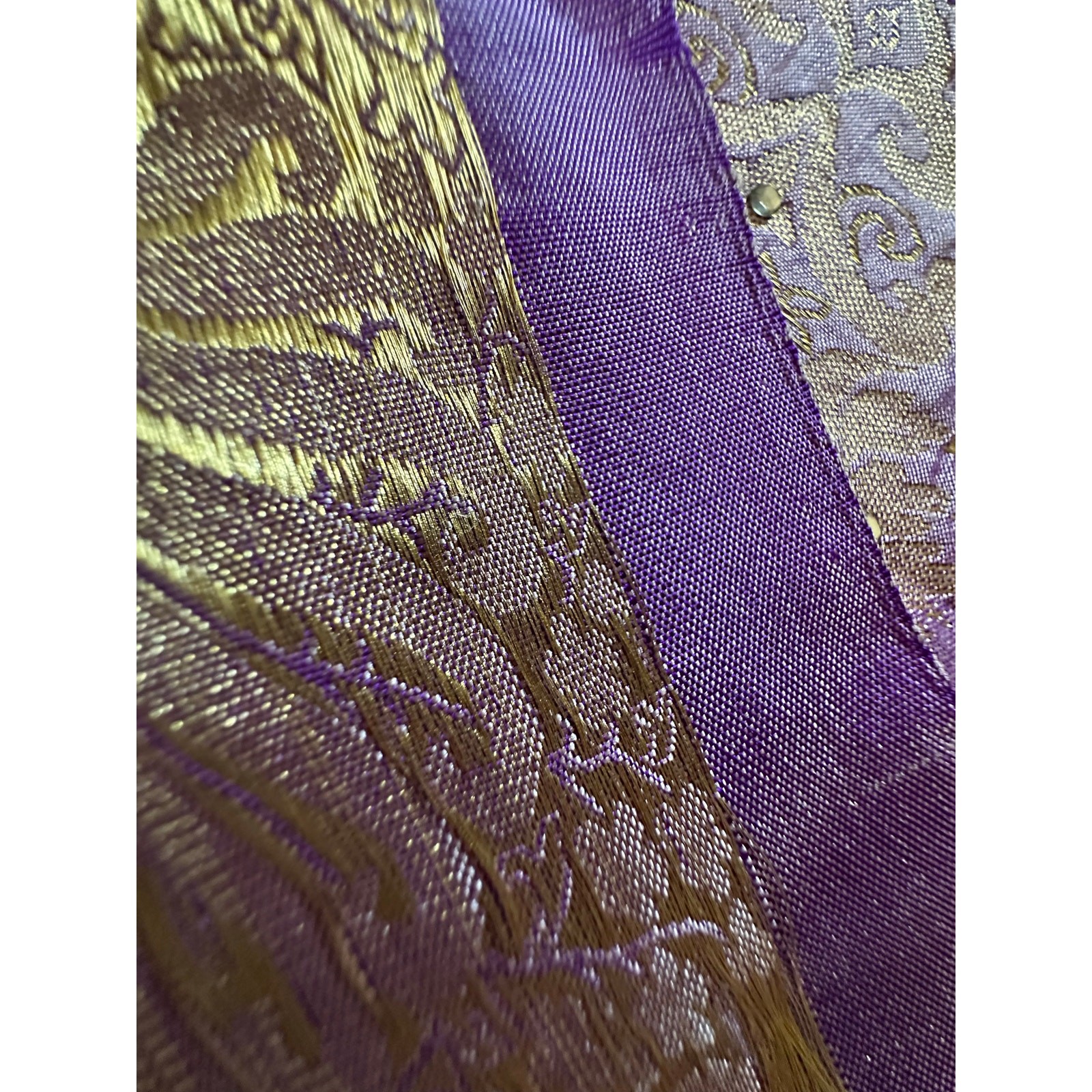 Silk saree lavender gold Paisley brocade 204×46” sari stunning luxurious