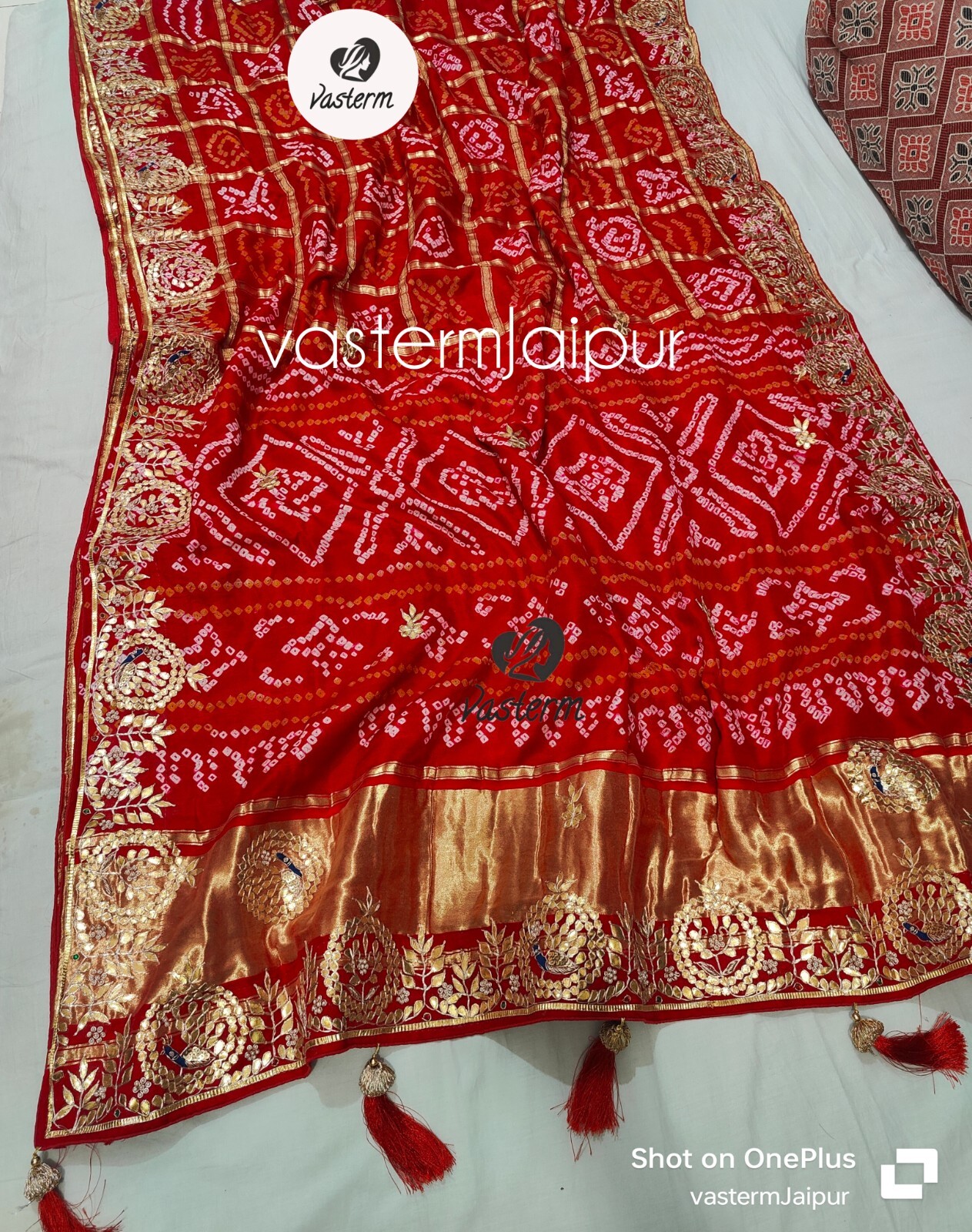Red Gajji Silk Saree Blouse Hand Zardozi Work Saree Women Wedding Gharchola Sari
