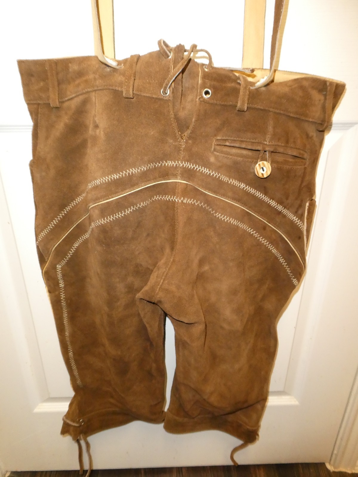 Men’s Brown Suede Leather Lederhosen Traditional German Shorts w/ Suspenders 36