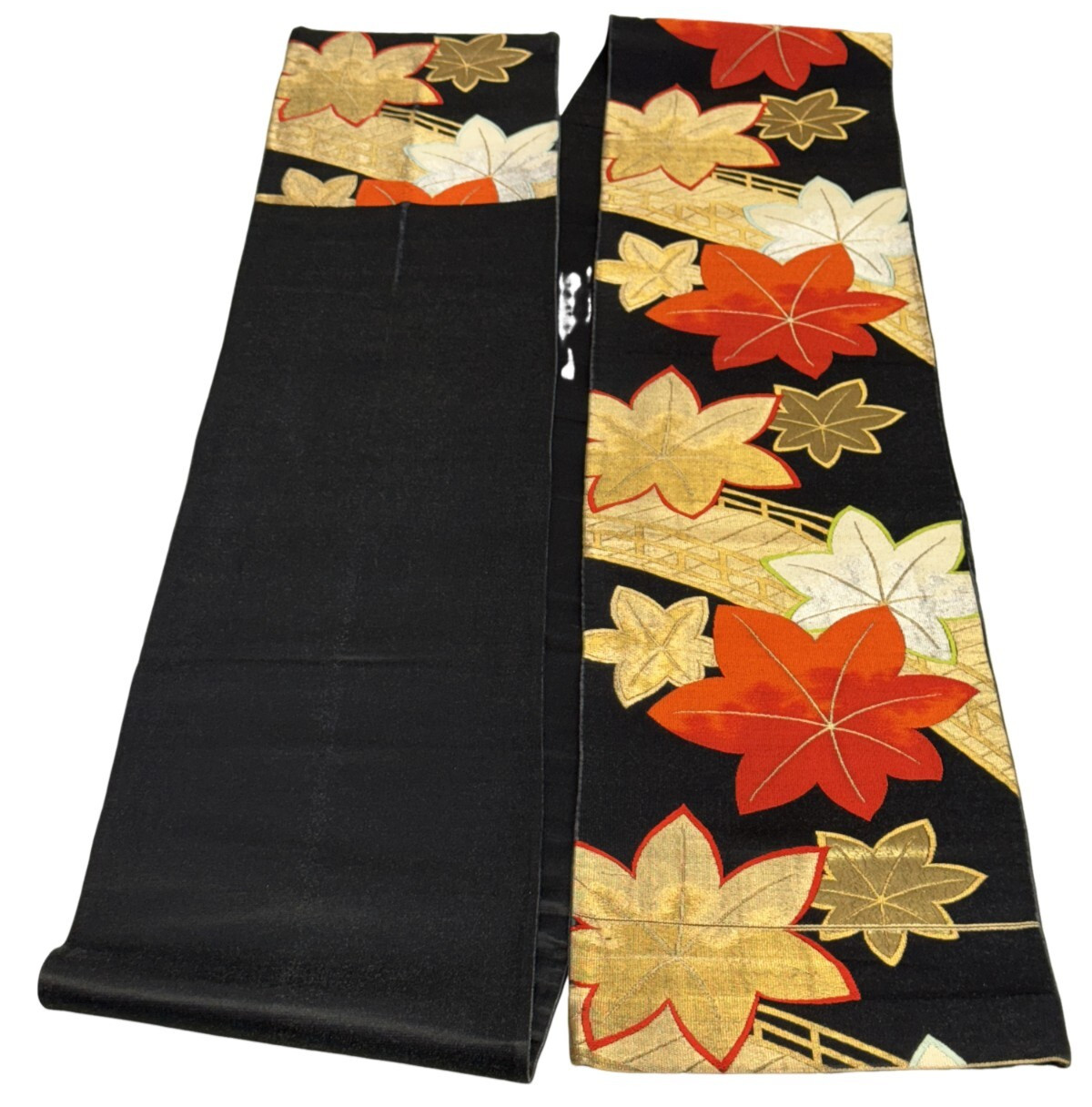 Japanese Vintage Kimono Fukuro Obi silk black expensive embroidery 159.8×11.8in