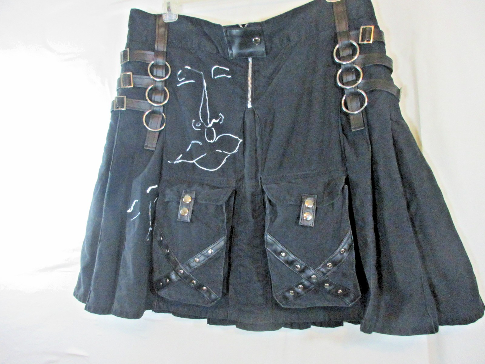 MENS KILT SZ 40 HEAVY COTTON FAB DETAILS BLACK RAVEWEAR UTILITY GOTH