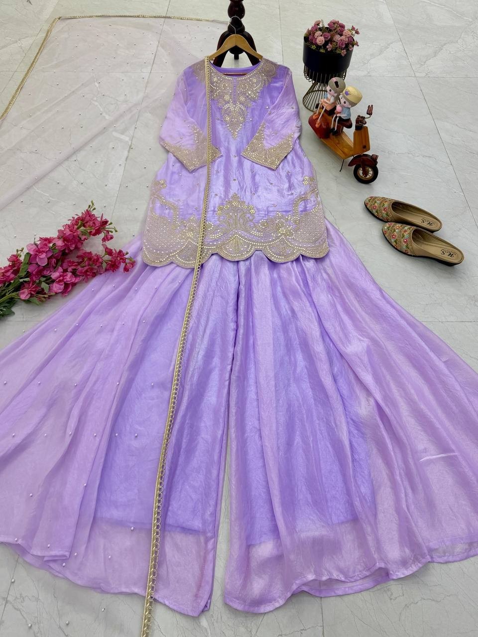 New Arrival Designer Silk Kurta Palazzo With Dupatta For Women & Girls