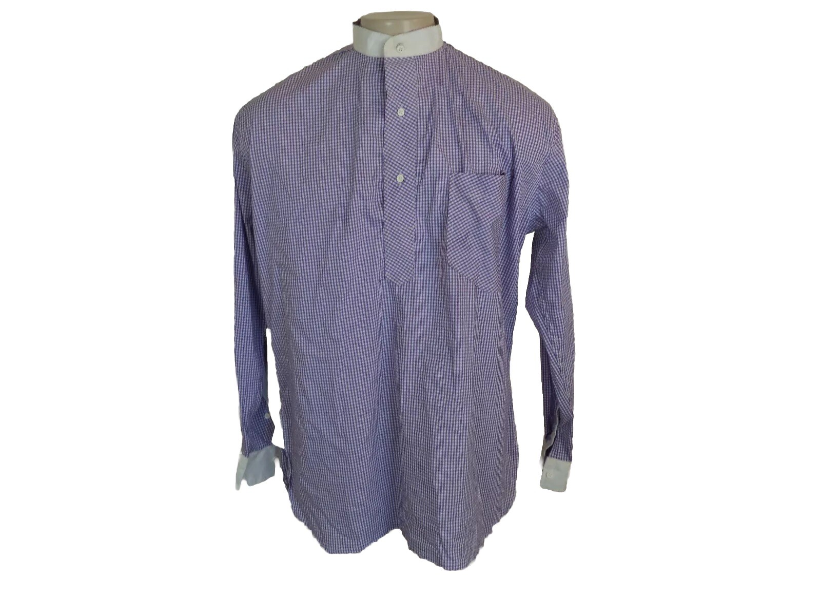 Men’s Purple Plaids & Check Handmade Traditional Kaftan Shirt. One Size. Long Sl